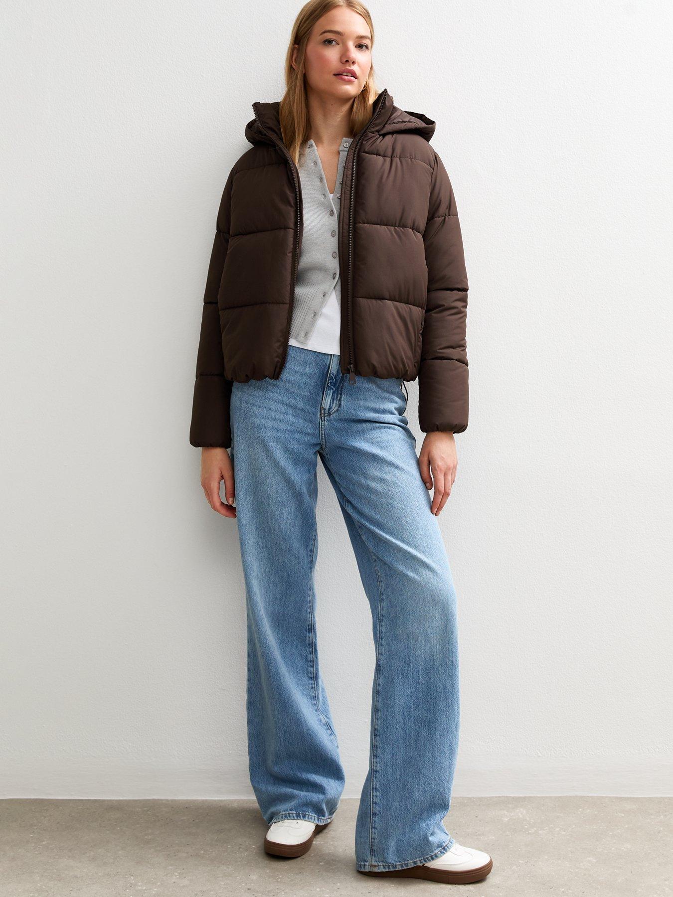 Image 3 of 5 of New Look Hooded Cropped Puffer Jacket - Brown