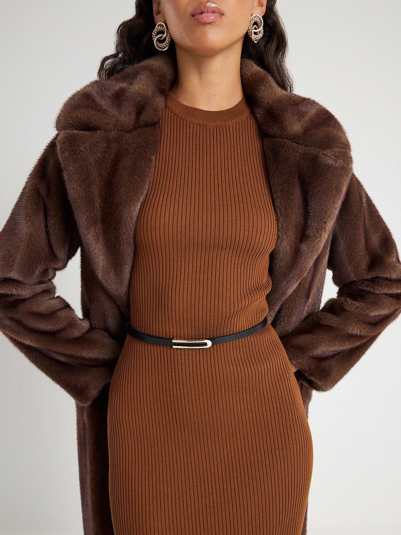 Image 4 of 4 of River Island Long Sleeve Crew Midi Dress - Brown