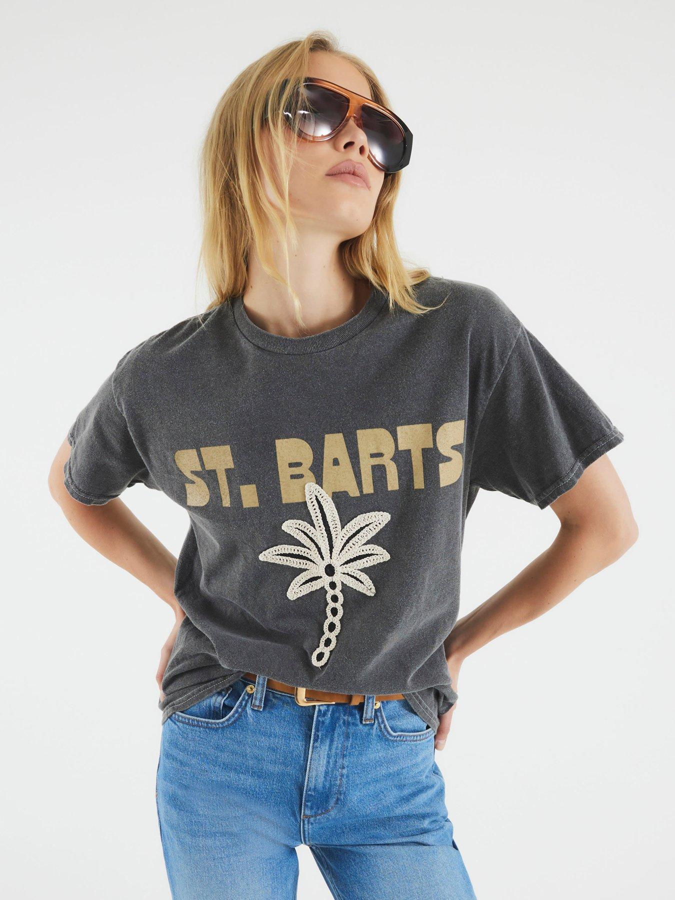 River Island Short Sleeve St Barts Crochet Palm T-Shirt - Grey