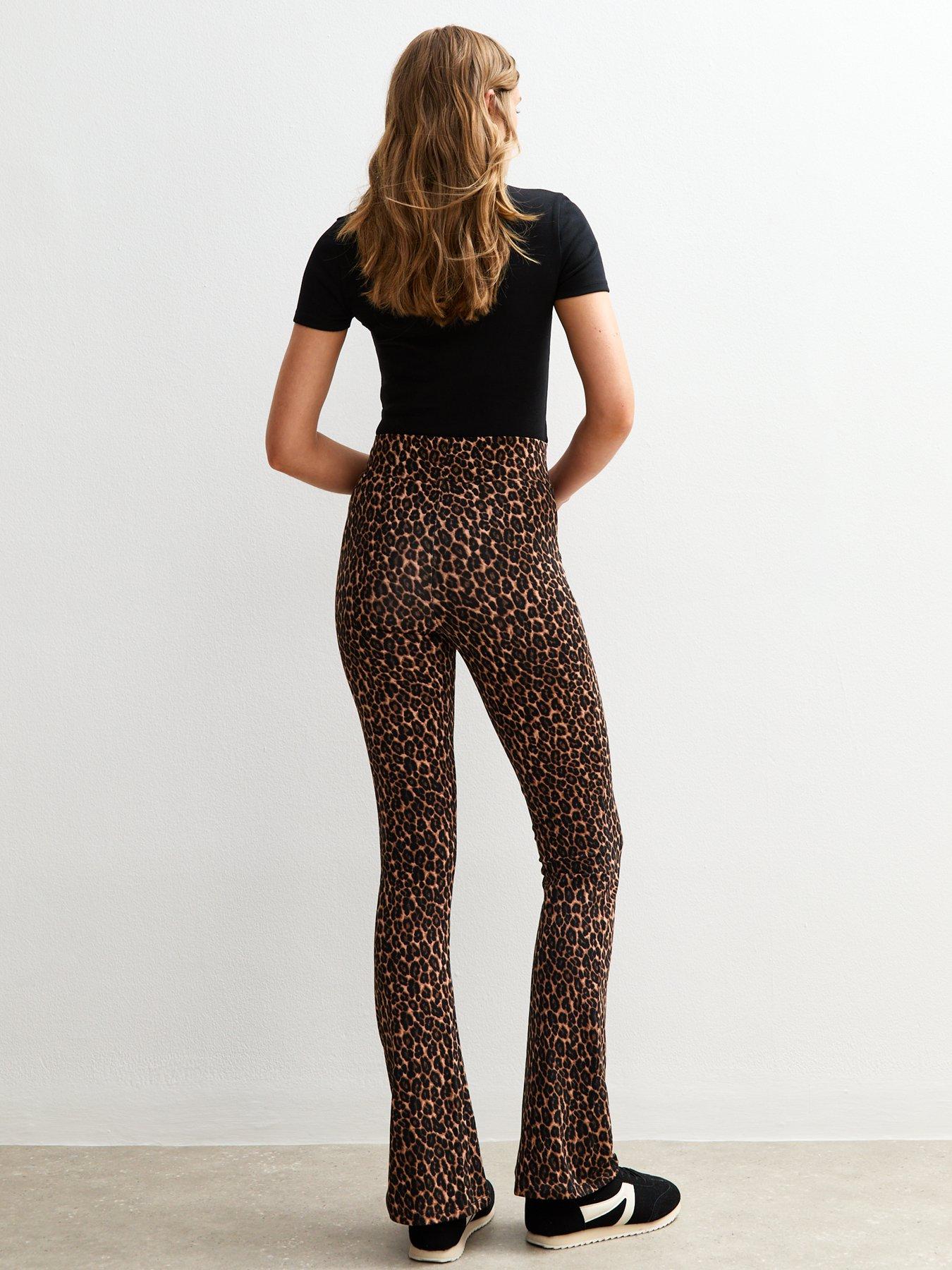Image 2 of 4 of New Look Brown Leopard Print Jersey Kick Flare Leggings