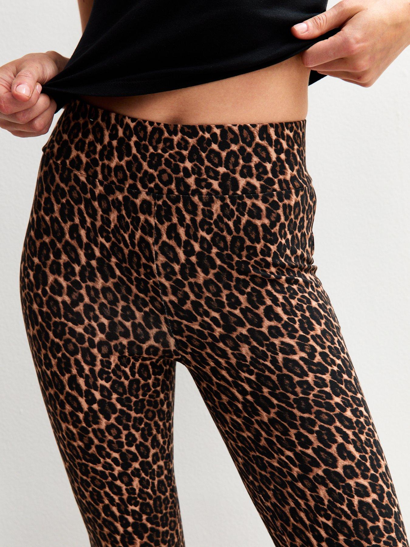 Image 4 of 4 of New Look Brown Leopard Print Jersey Kick Flare Leggings