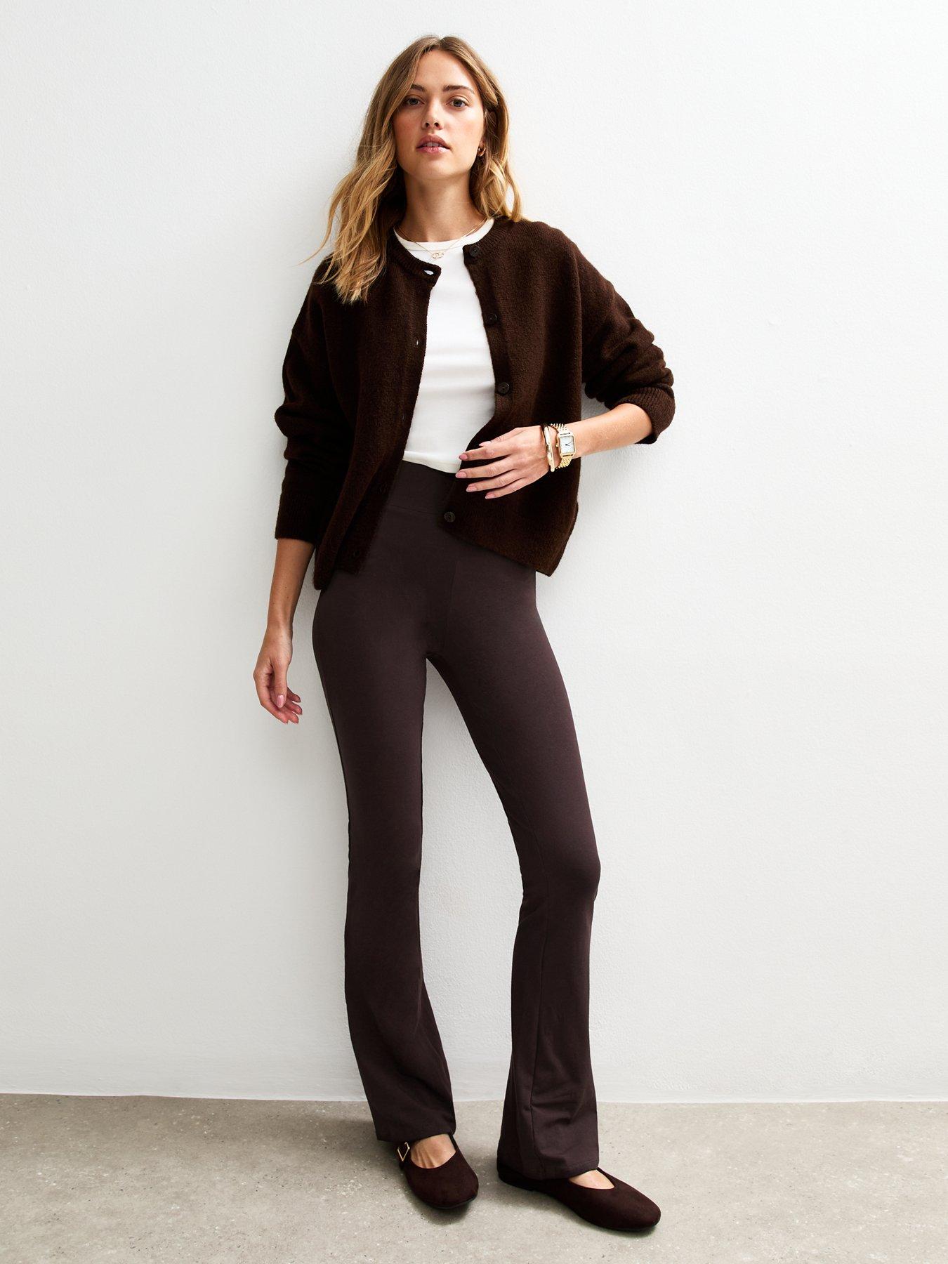 new-look-dark-brown-high-waist-jersey-kick-flare-leggings