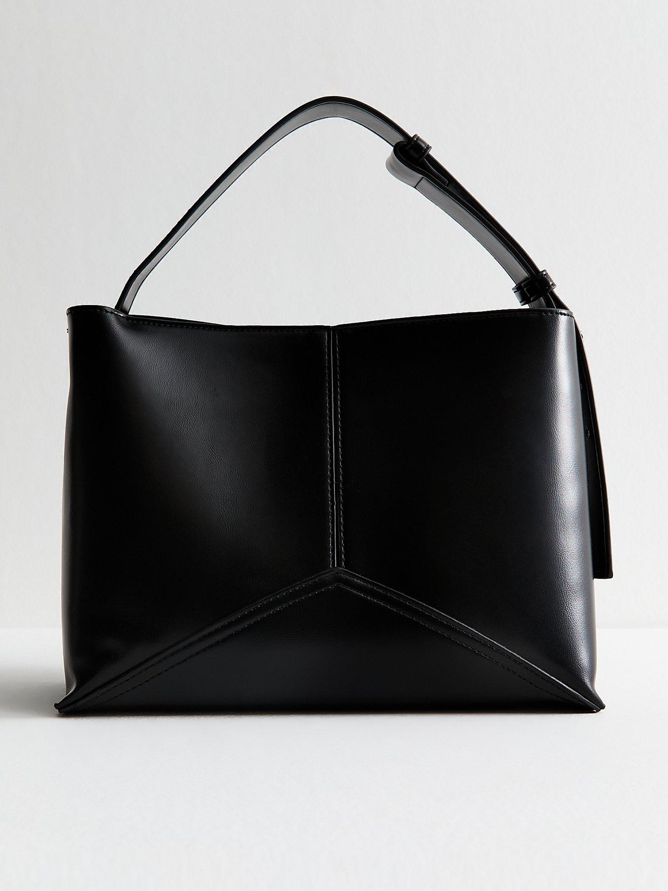 Image 1 of 5 of New Look Faux Leather Panelled Bucket Bag - Black