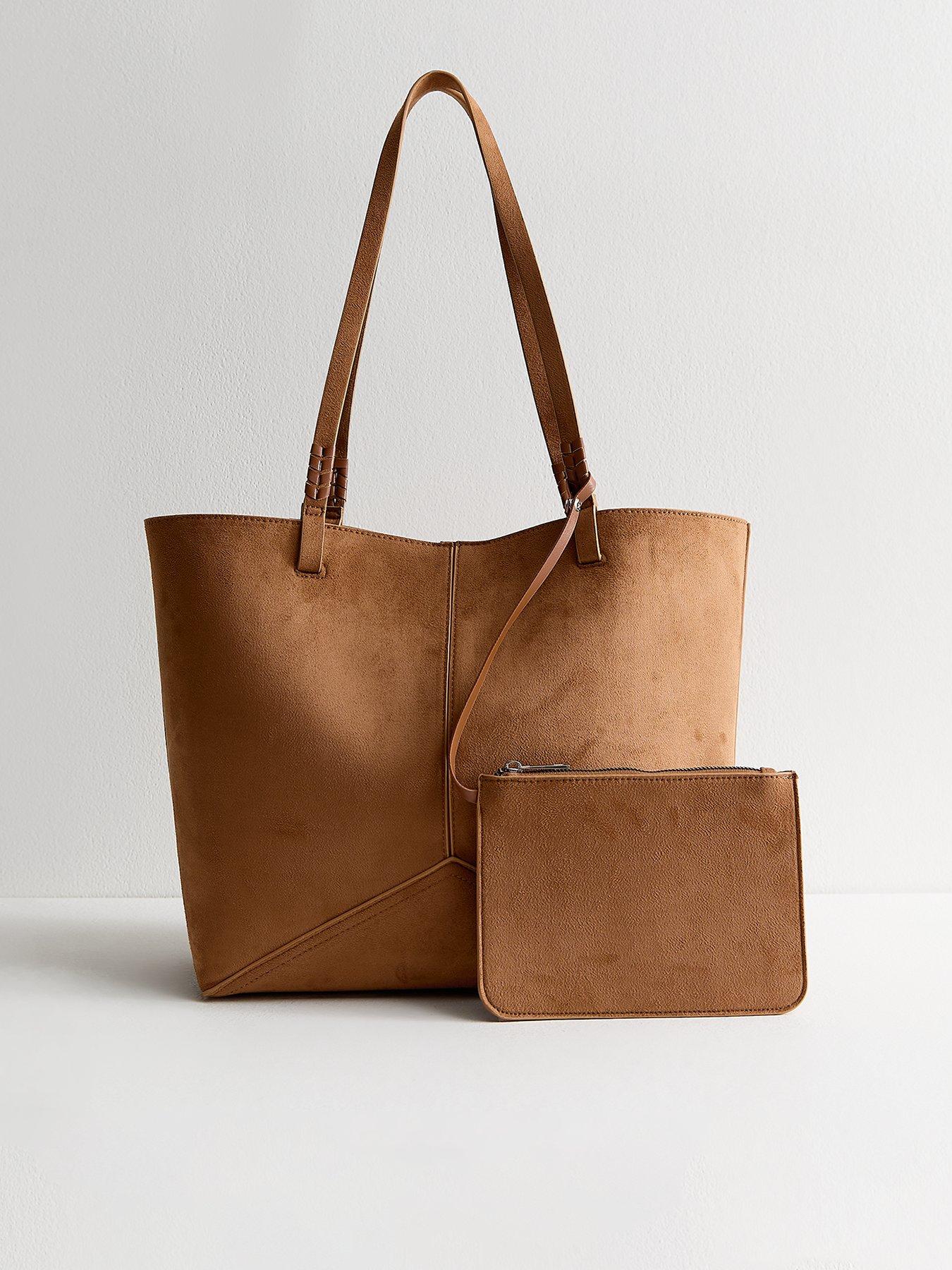 New Look Tan Panelled Faux Suede And Leather Tote - Brown