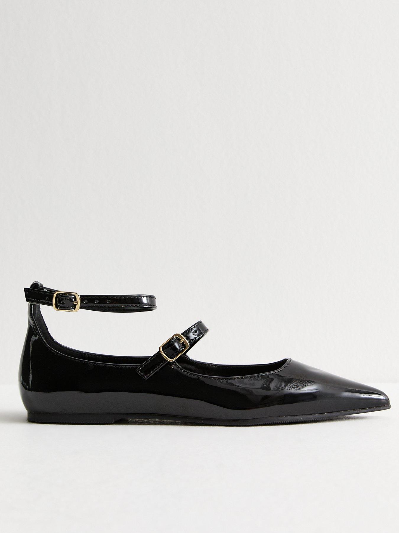 New Look Black Patent Faux Leather Strappy Ballet Flats