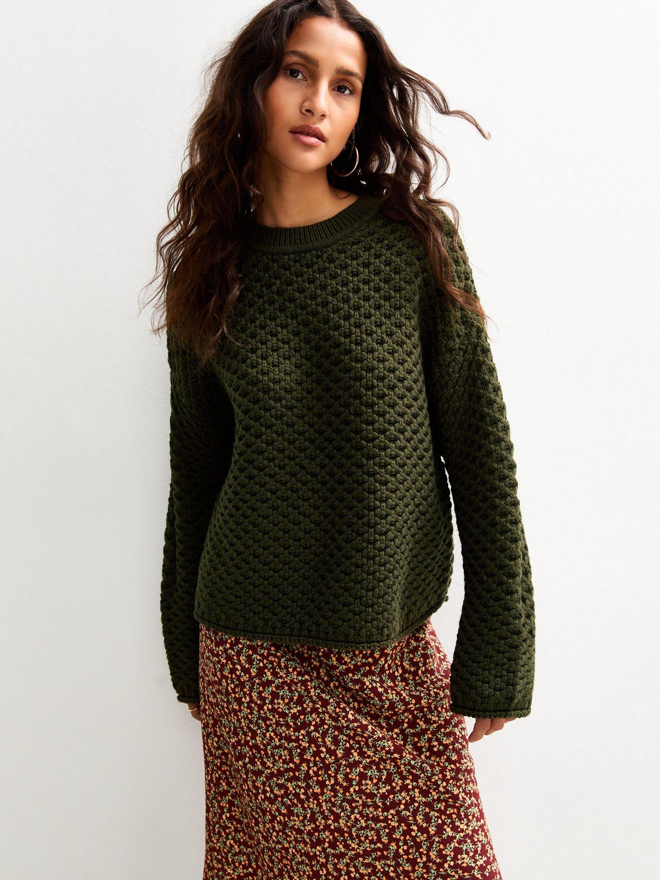 new-look-khaki-stitch-knit-jumper-green