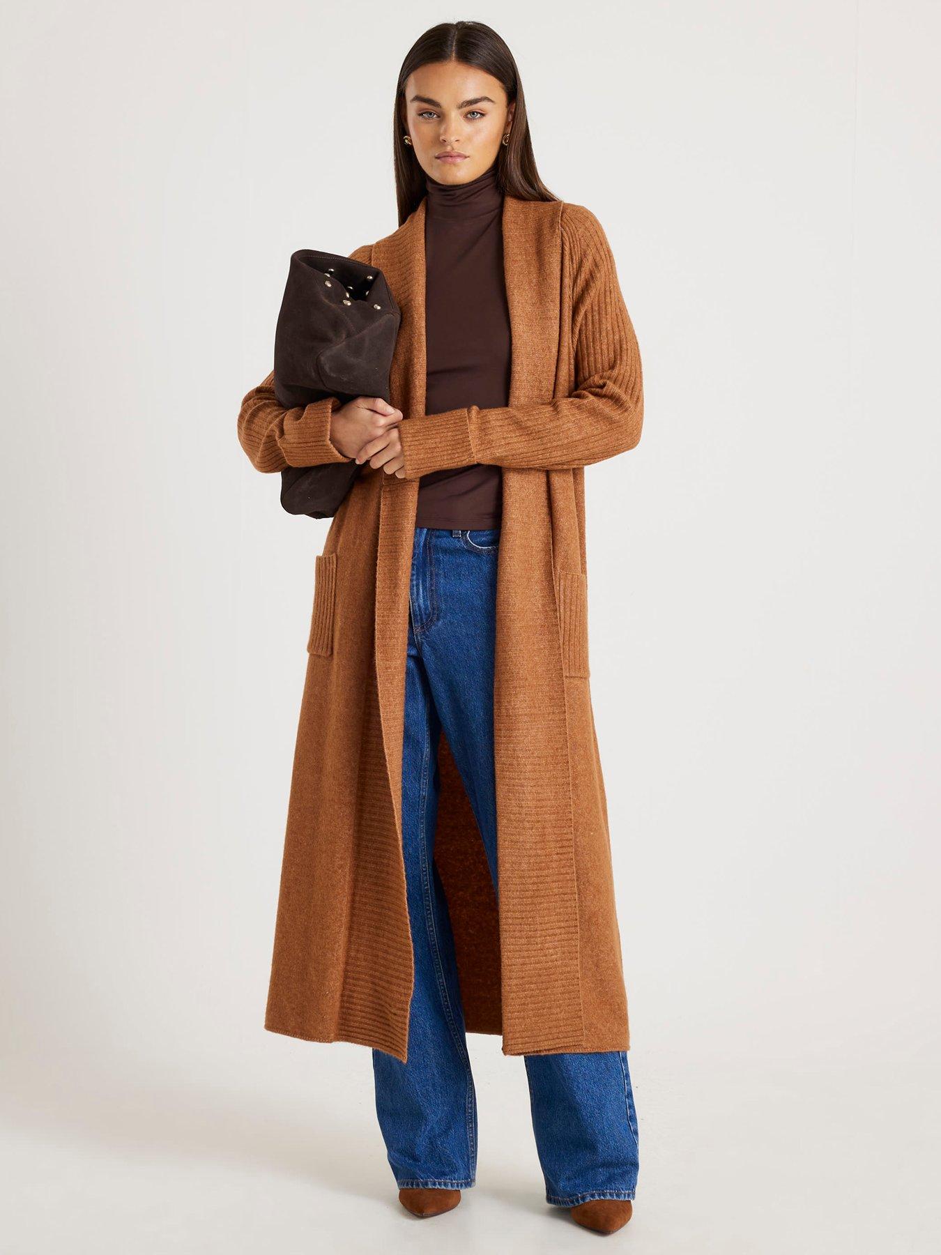 River Island Belted Shawl Maxi Cardi - Brown