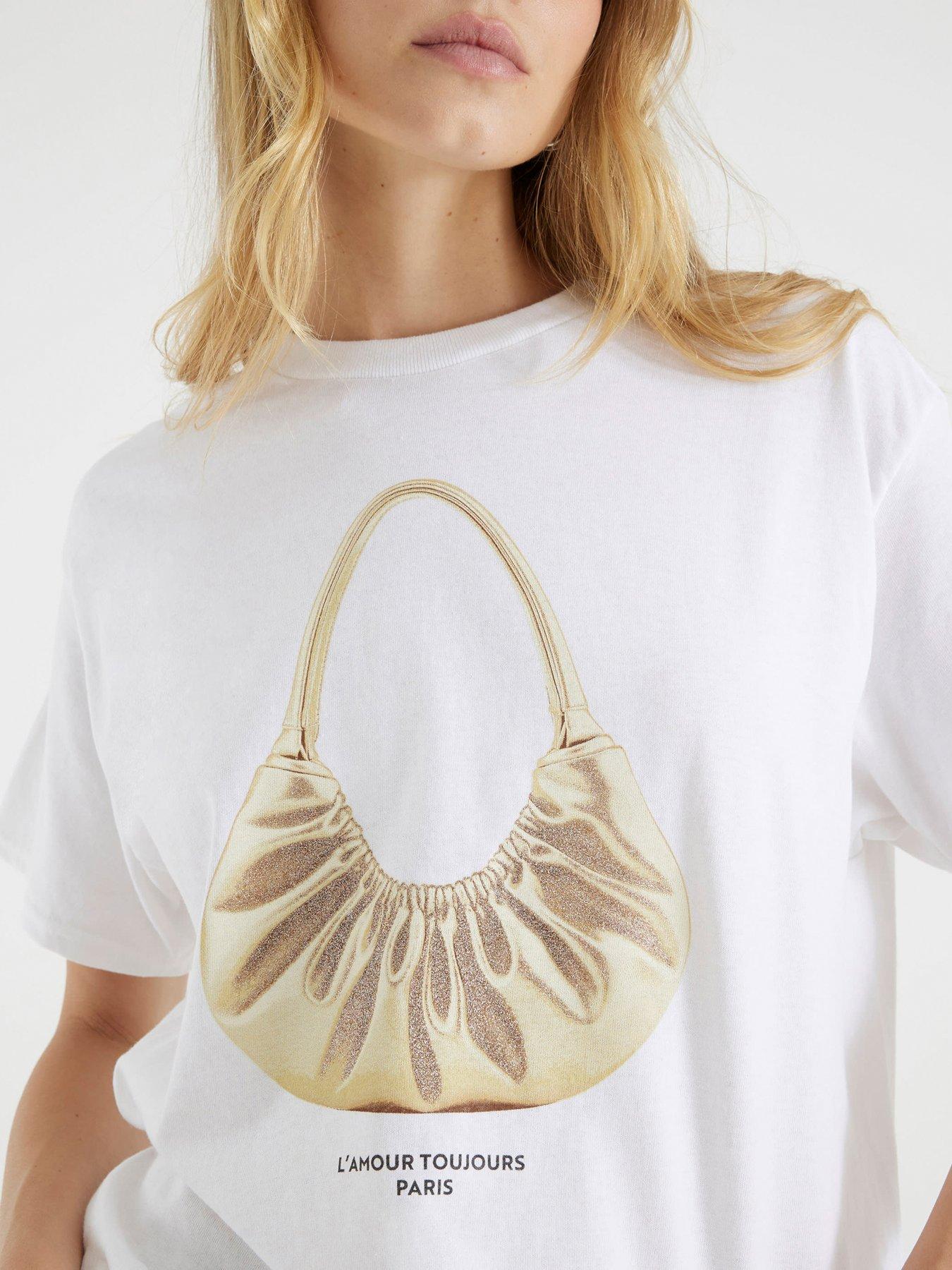 River Island Glitter L'Amour Bag T-Shirt - White