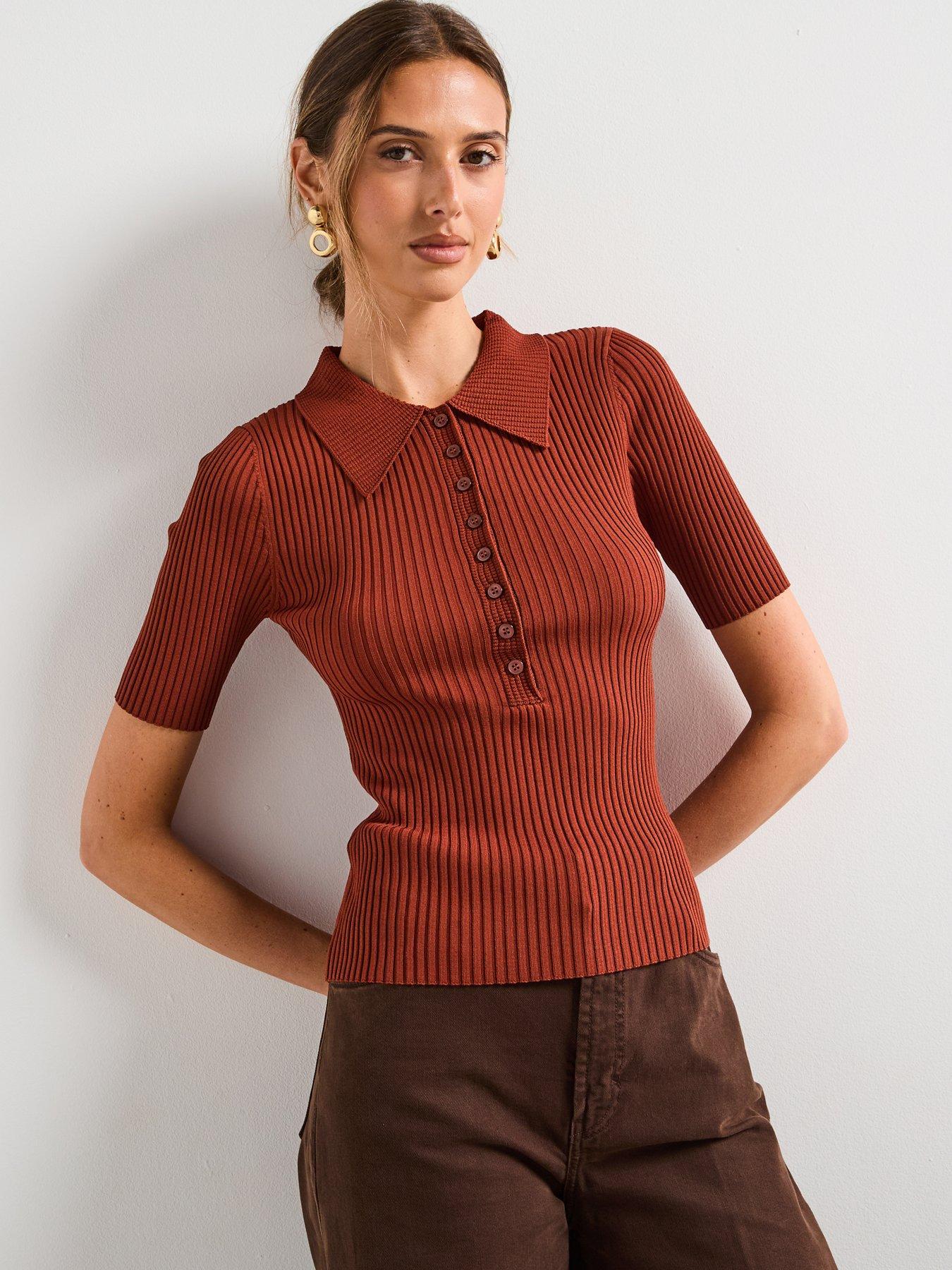 Mango V-Neck Ribbed Knit Sweater - Red