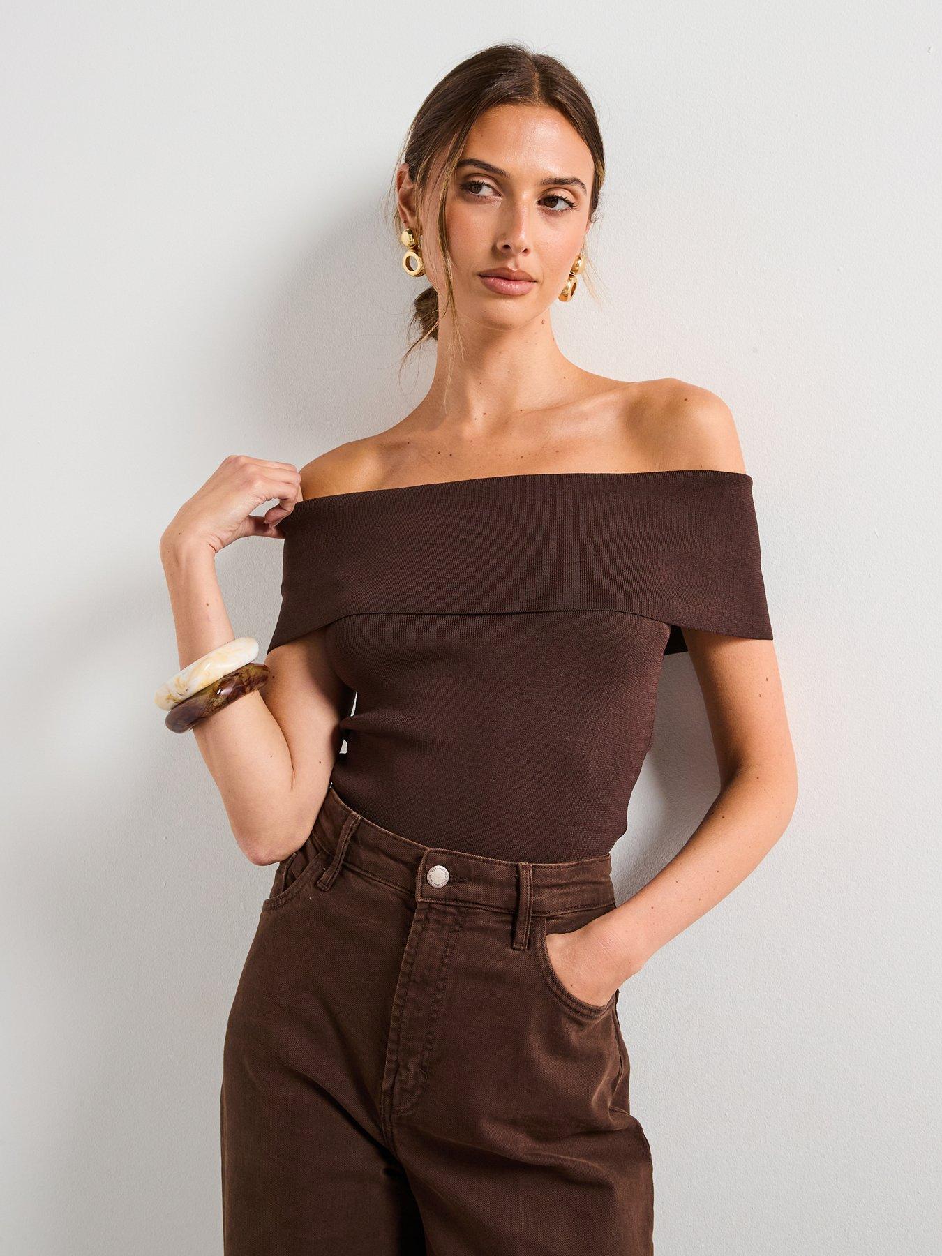 Mango Strapless Knitted Top - Brown
