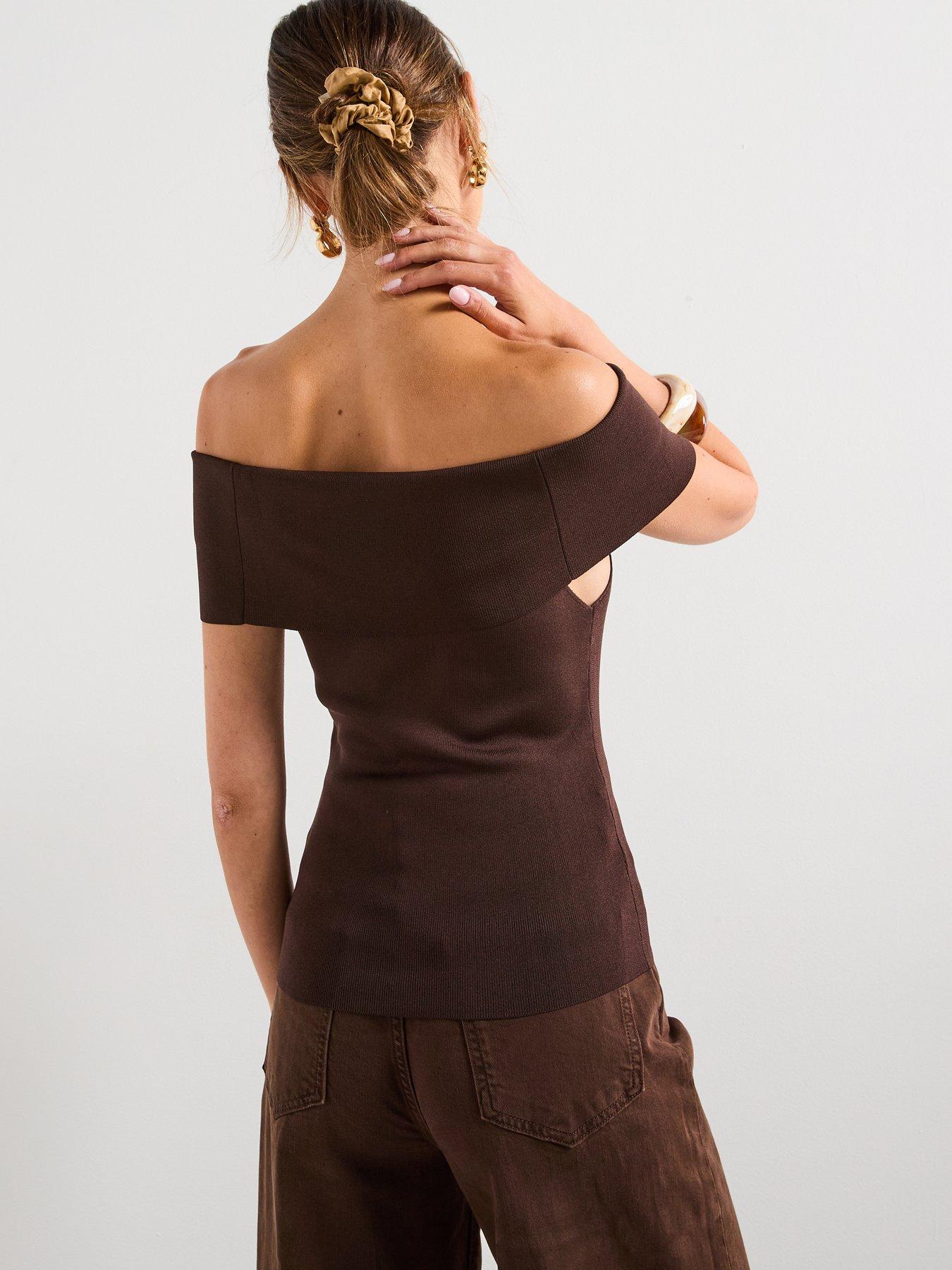 Image 2 of 6 of Mango Strapless Knitted Top - Brown