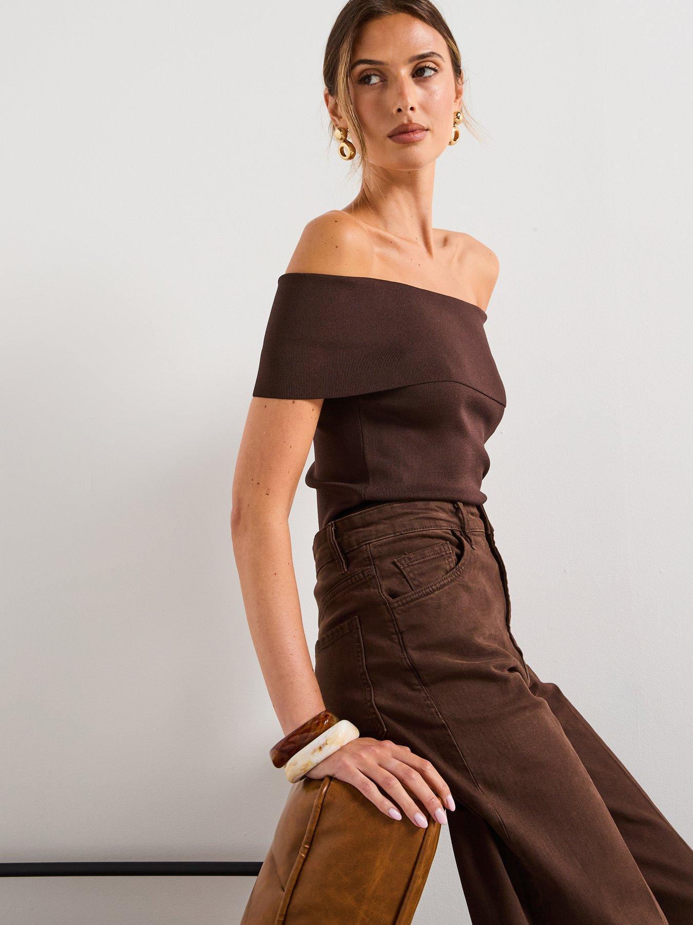 Image 6 of 6 of Mango Strapless Knitted Top - Brown