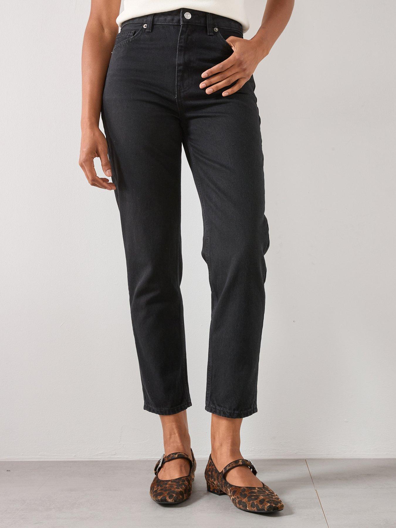 Image 1 of 6 of Mango High Rise Mom Jeans - Black