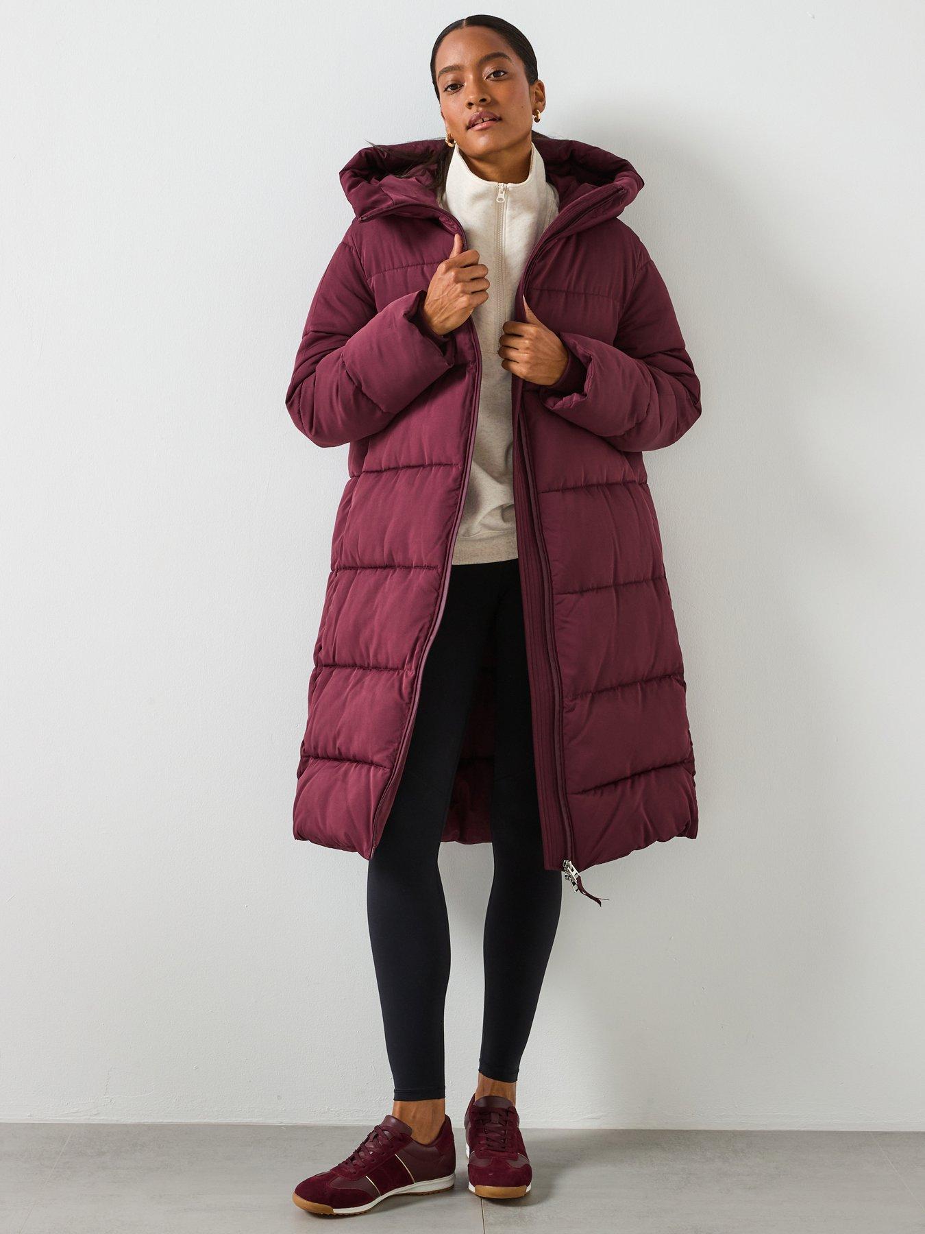 Mango Long Hooded Padded Anorak - Red