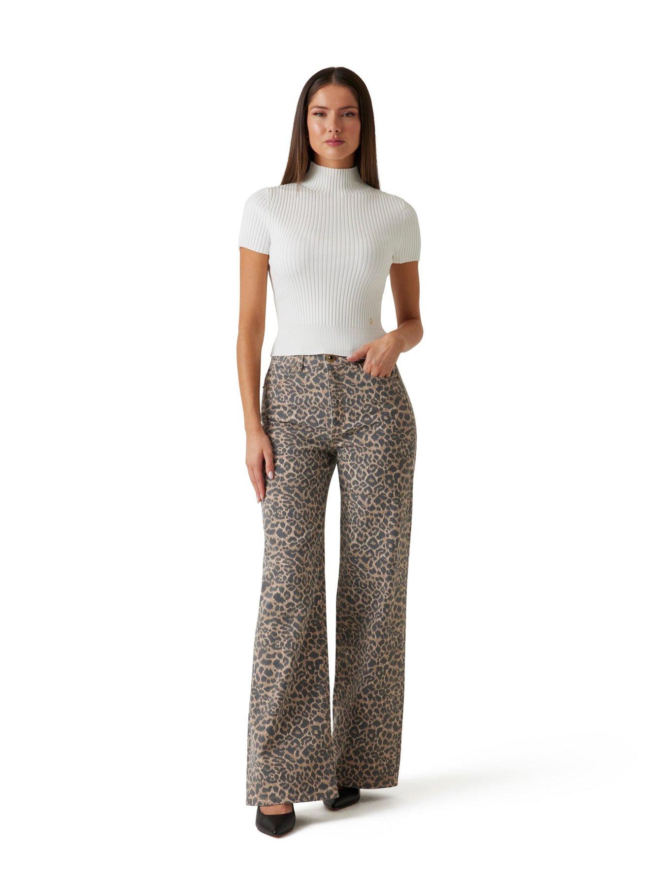 Guess Wide Leg Animal Print Jeans - Brown