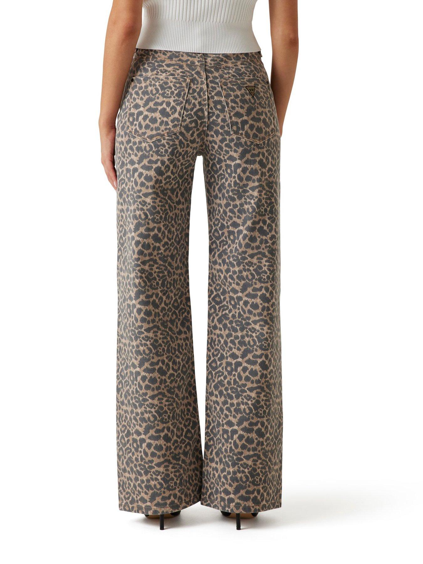 Image 2 of 3 of Guess Wide Leg Animal Print Jeans&nbsp;- Brown