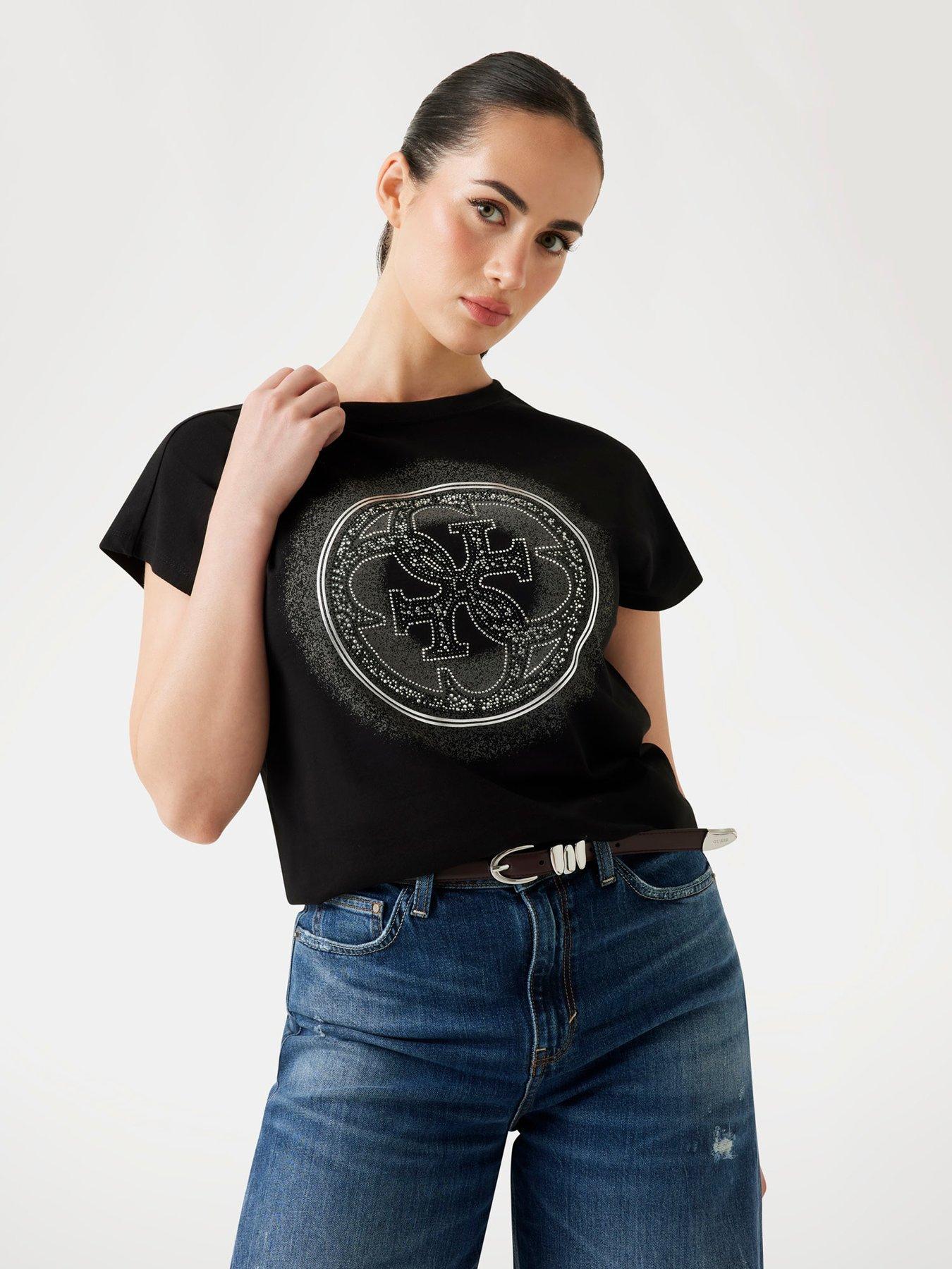 Image 1 of 4 of Guess Slim Fit 4G Logo T-Shirt- Black