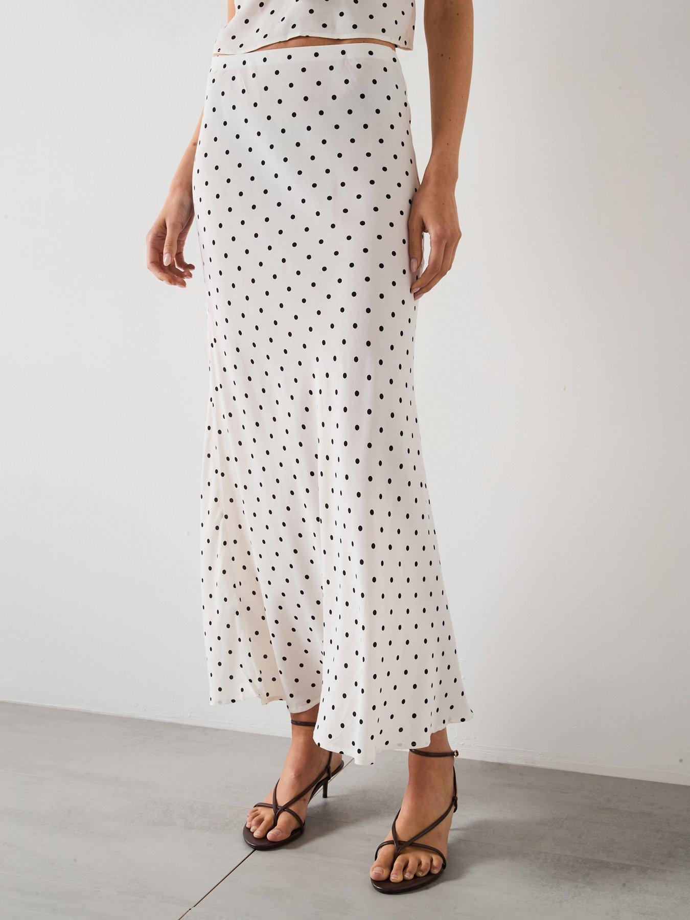 Image 1 of 6 of Mango Long Polkadot Skirt - Cream