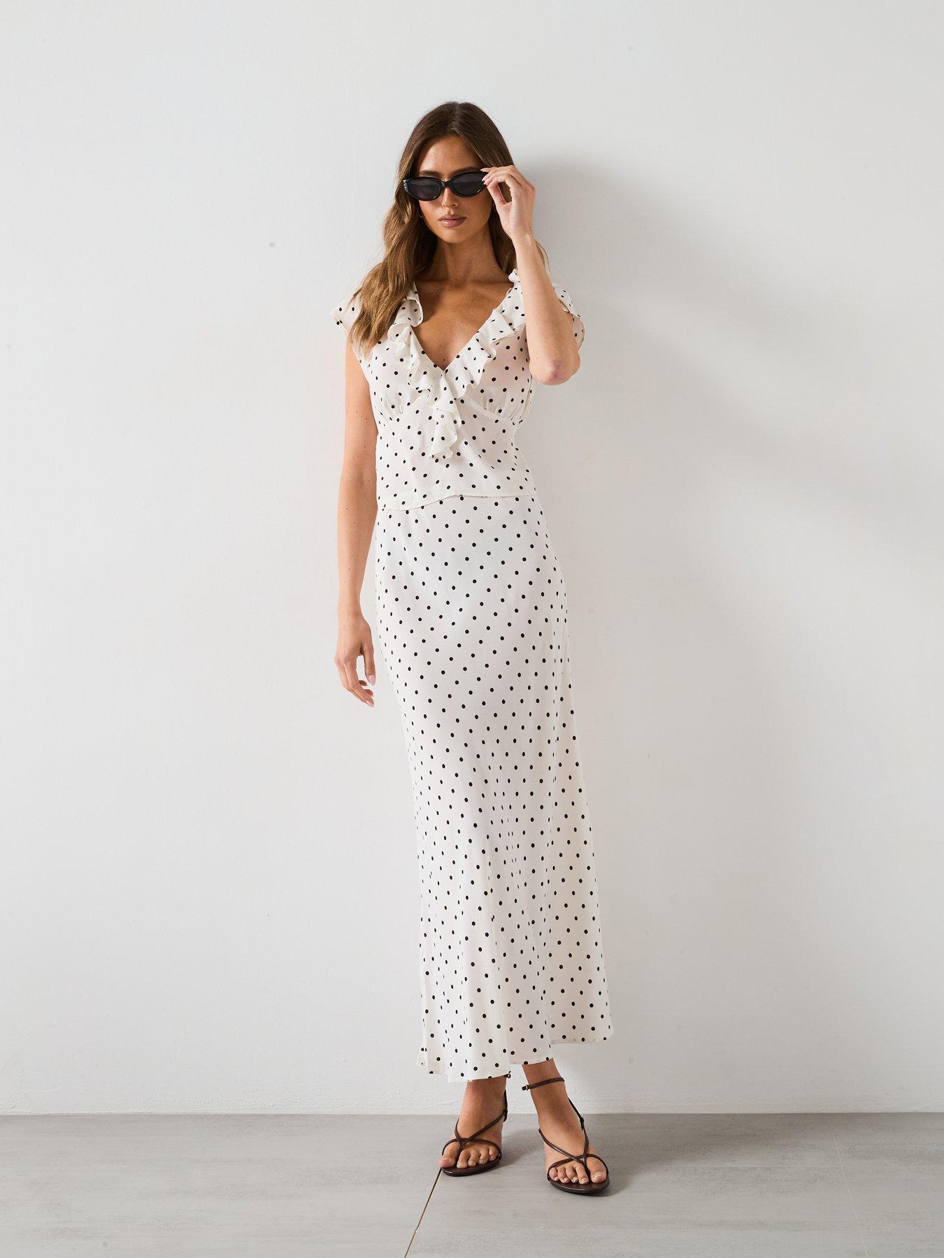 Image 3 of 6 of Mango Long Polkadot Skirt - Cream