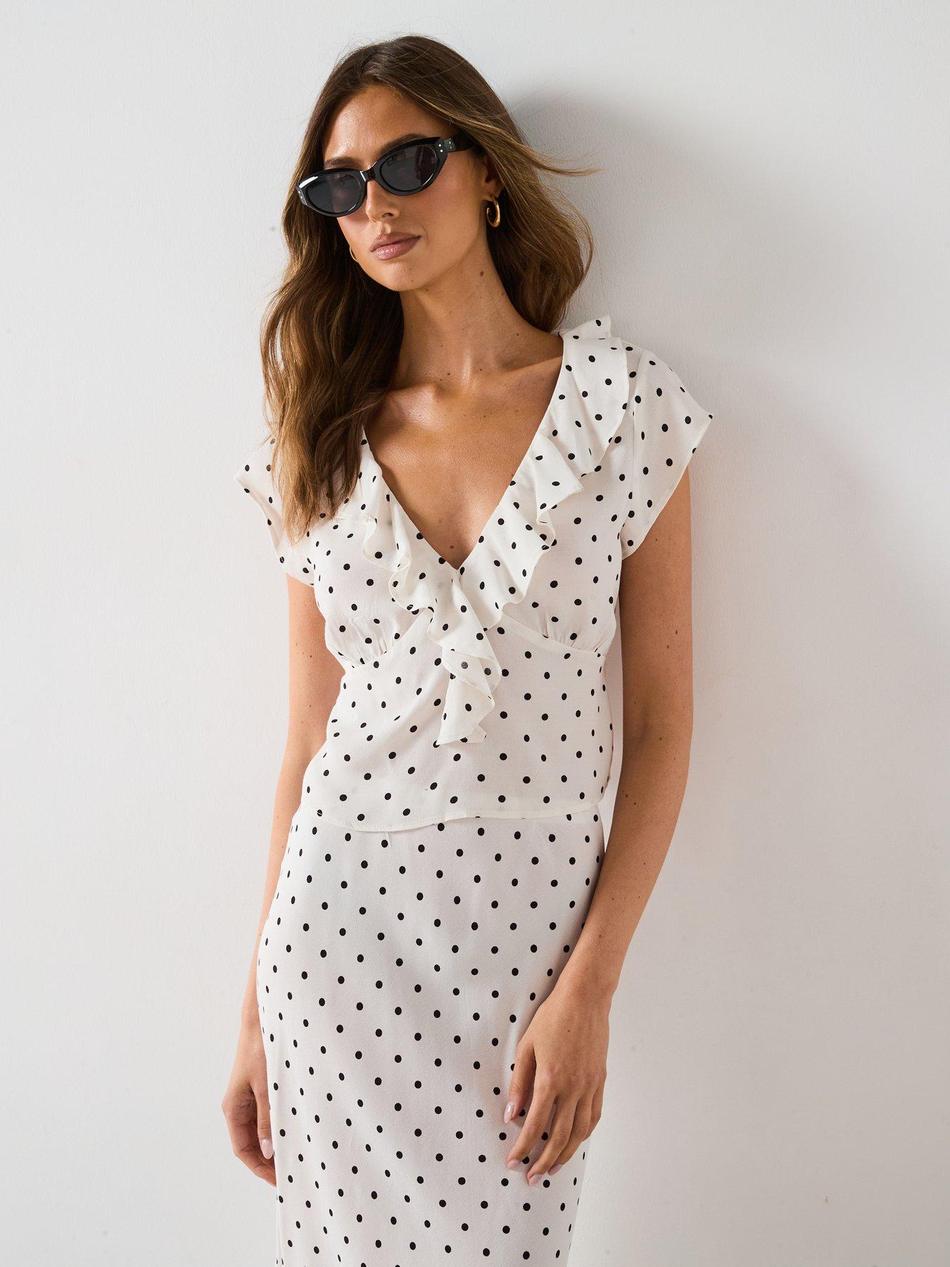 Image 4 of 6 of Mango Long Polkadot Skirt - Cream