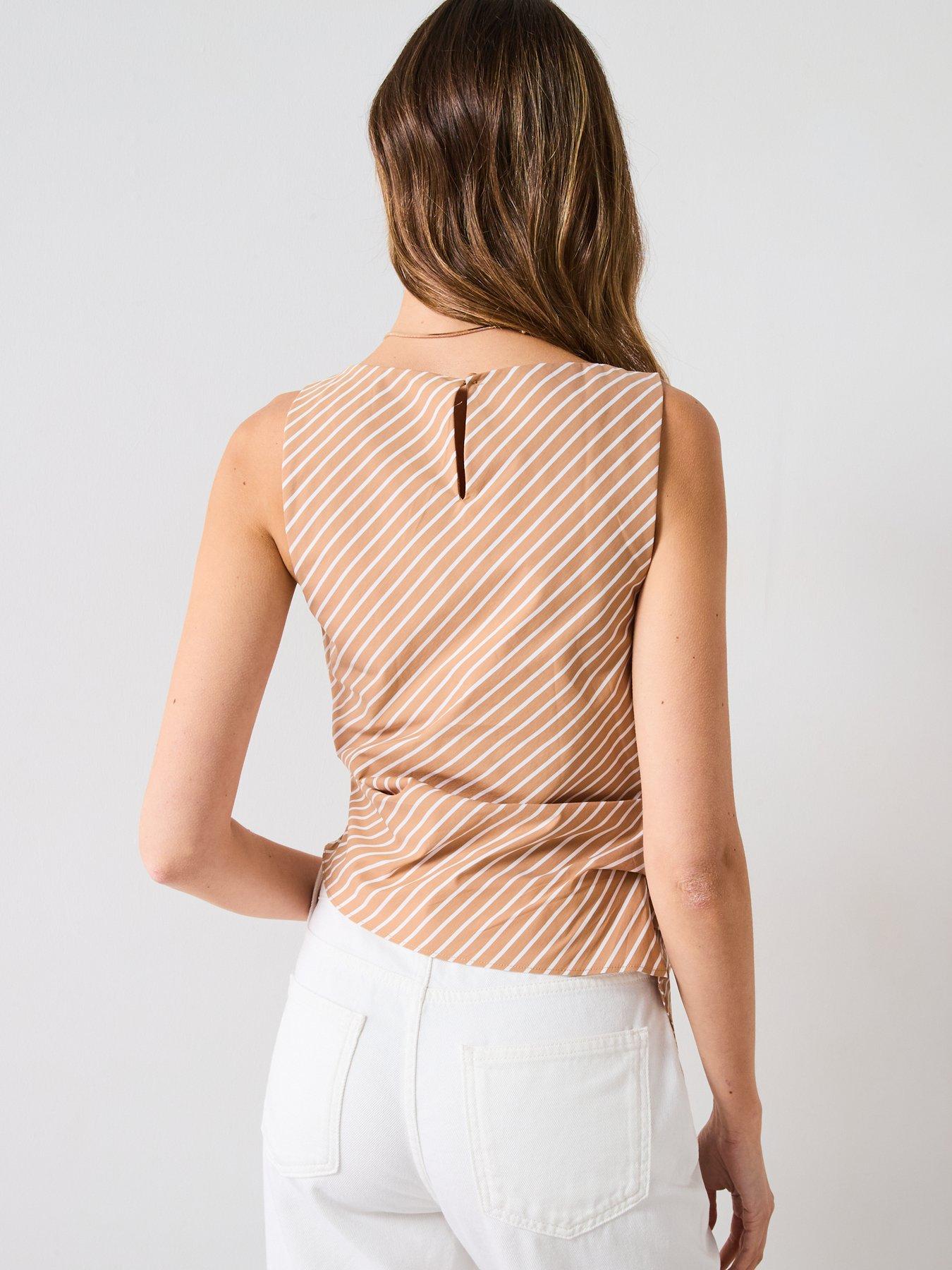 mango-asymmetrical-striped-cotton-top-brownstillFront