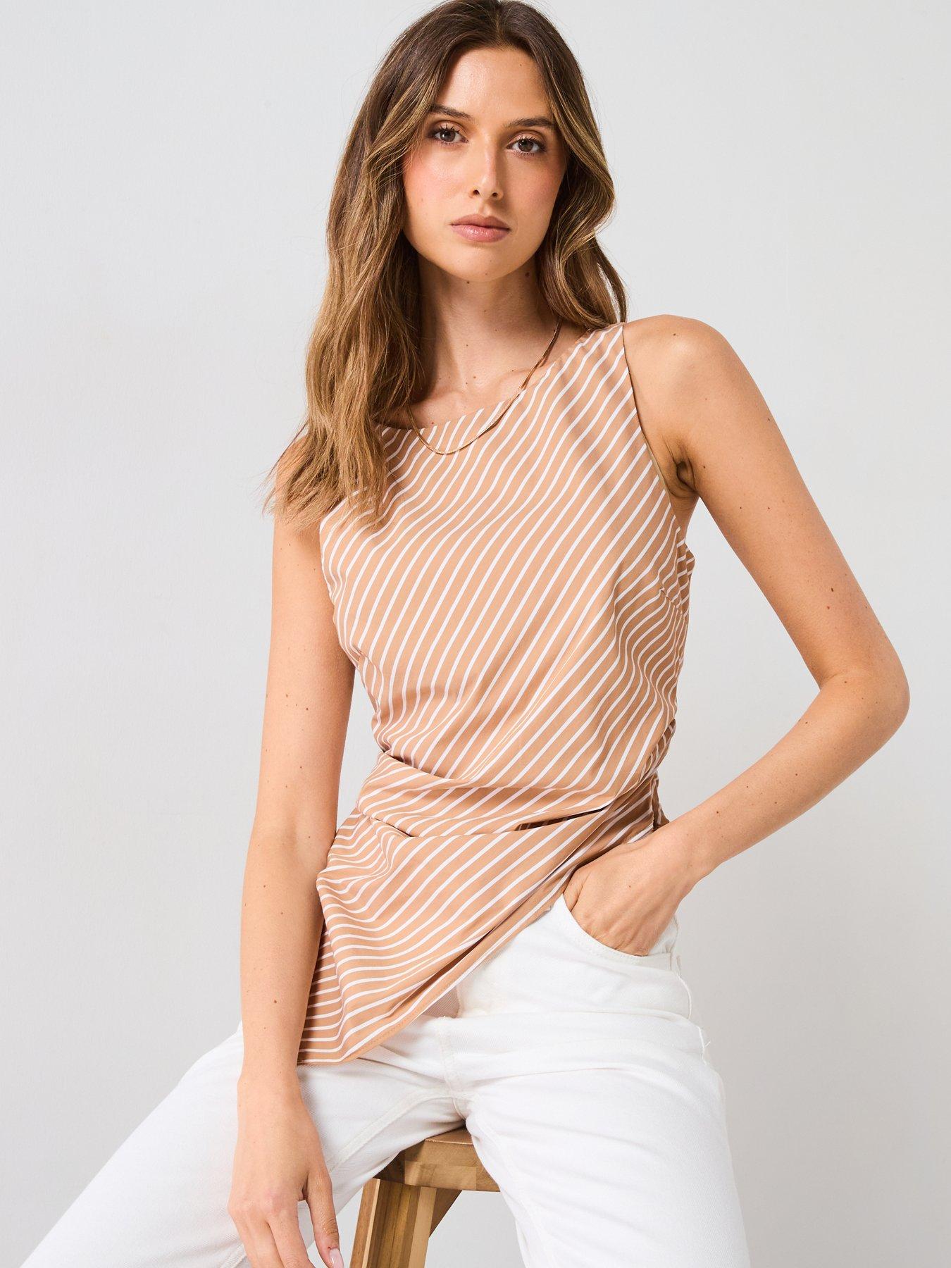 mango-asymmetrical-striped-cotton-top-browndetail