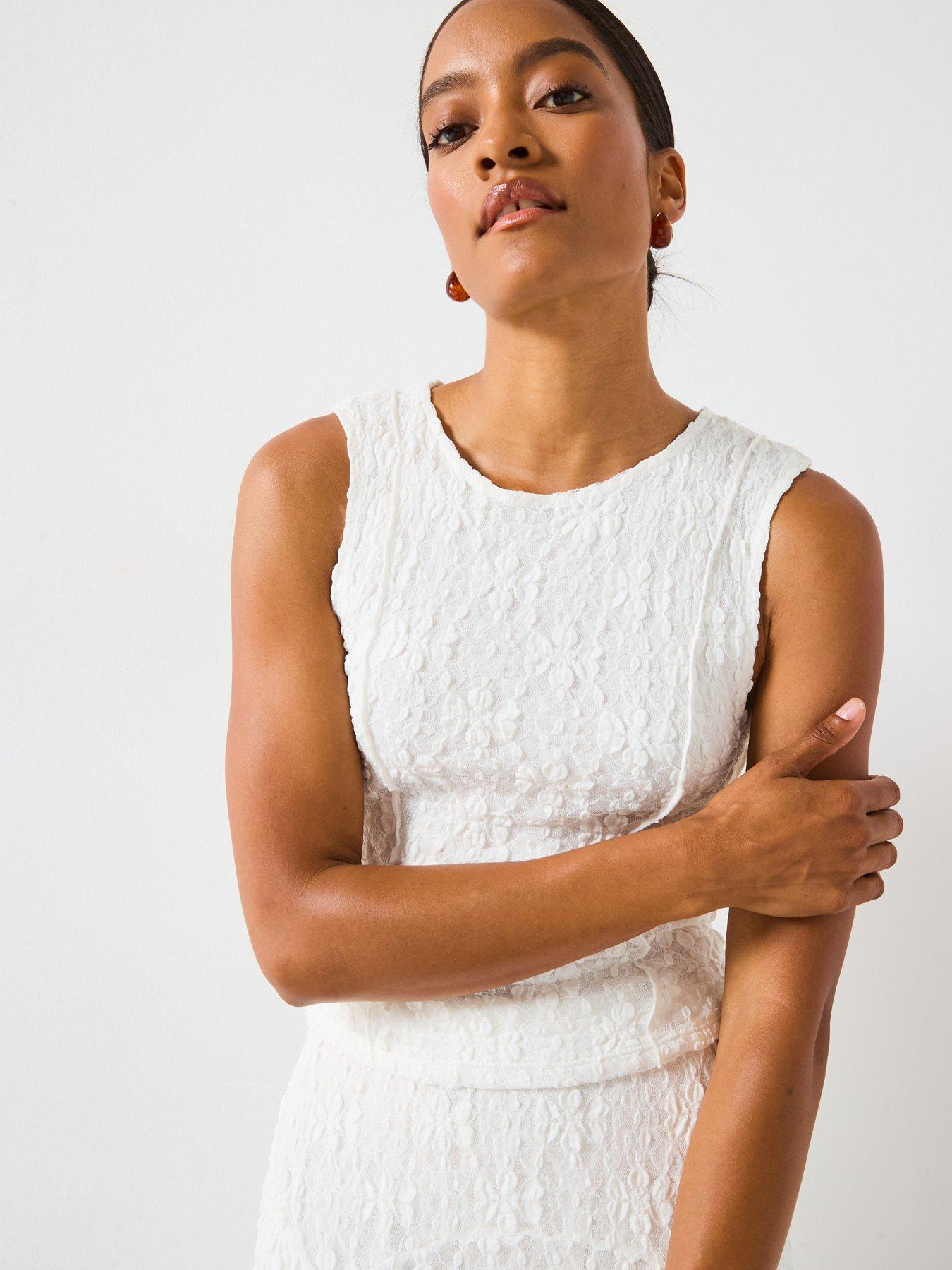 Image 1 of 6 of Mango Lace Tank Top - White