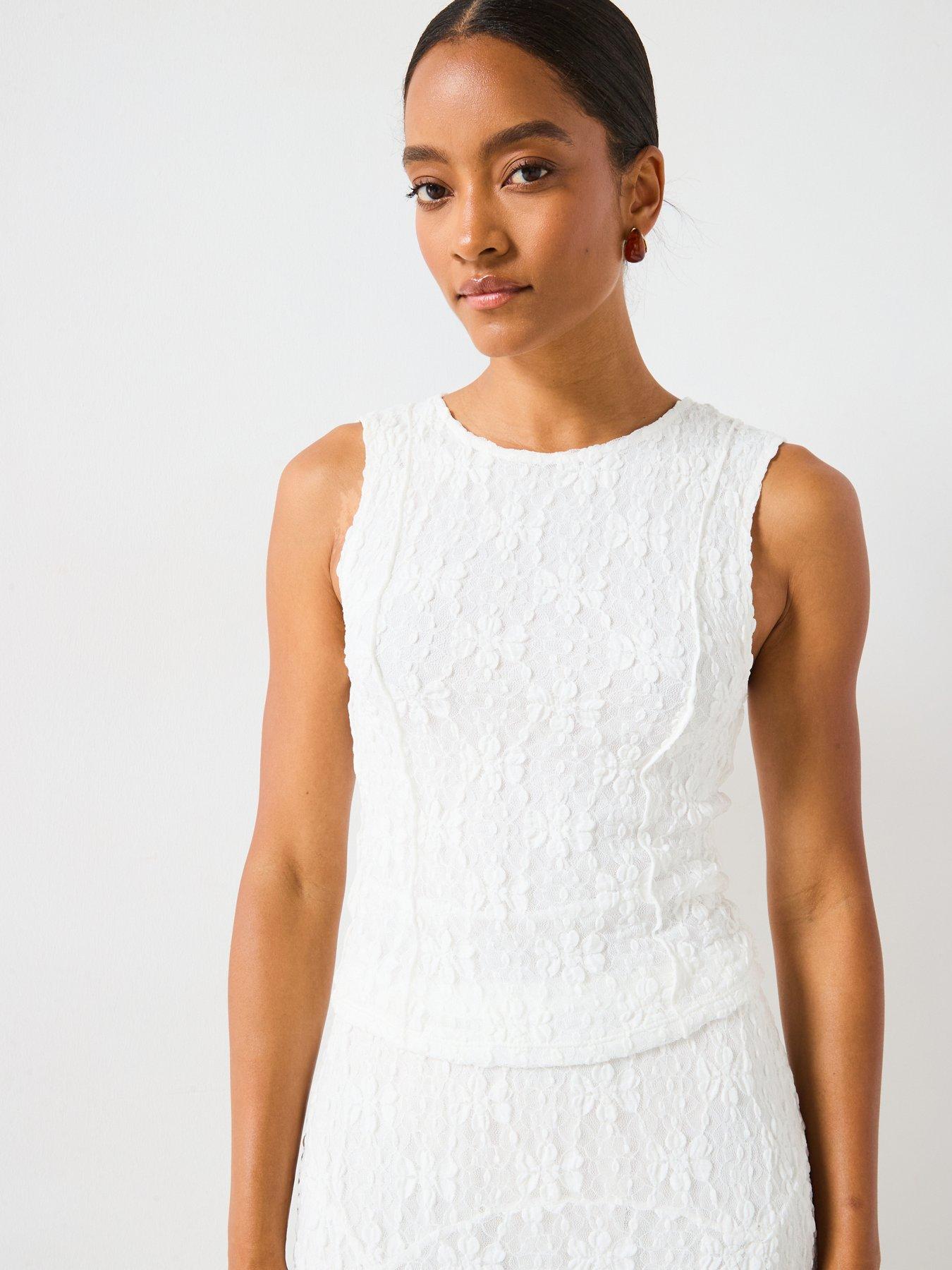 Image 6 of 6 of Mango Lace Tank Top - White