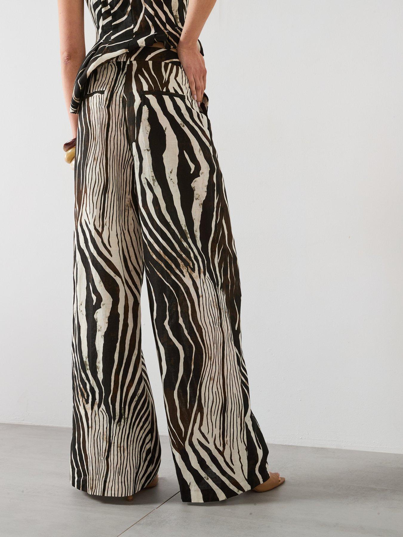 Image 2 of 6 of Mango Zebra Print Linen Pants - Brown