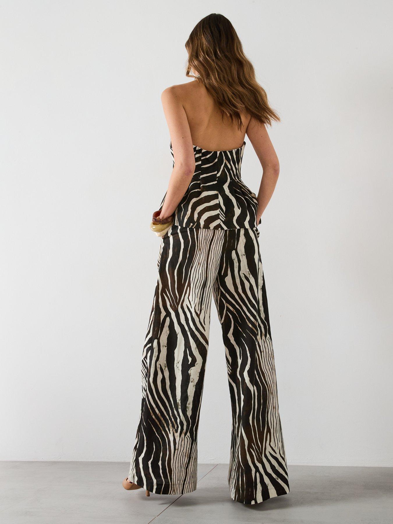 Image 6 of 6 of Mango Zebra Print Linen Pants - Brown
