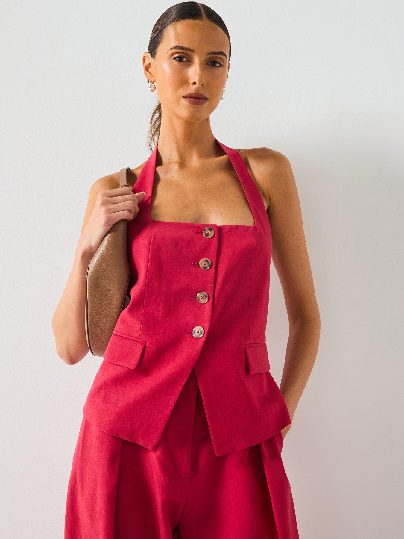 Mango Linen Blend Suit Waistcoat - Red