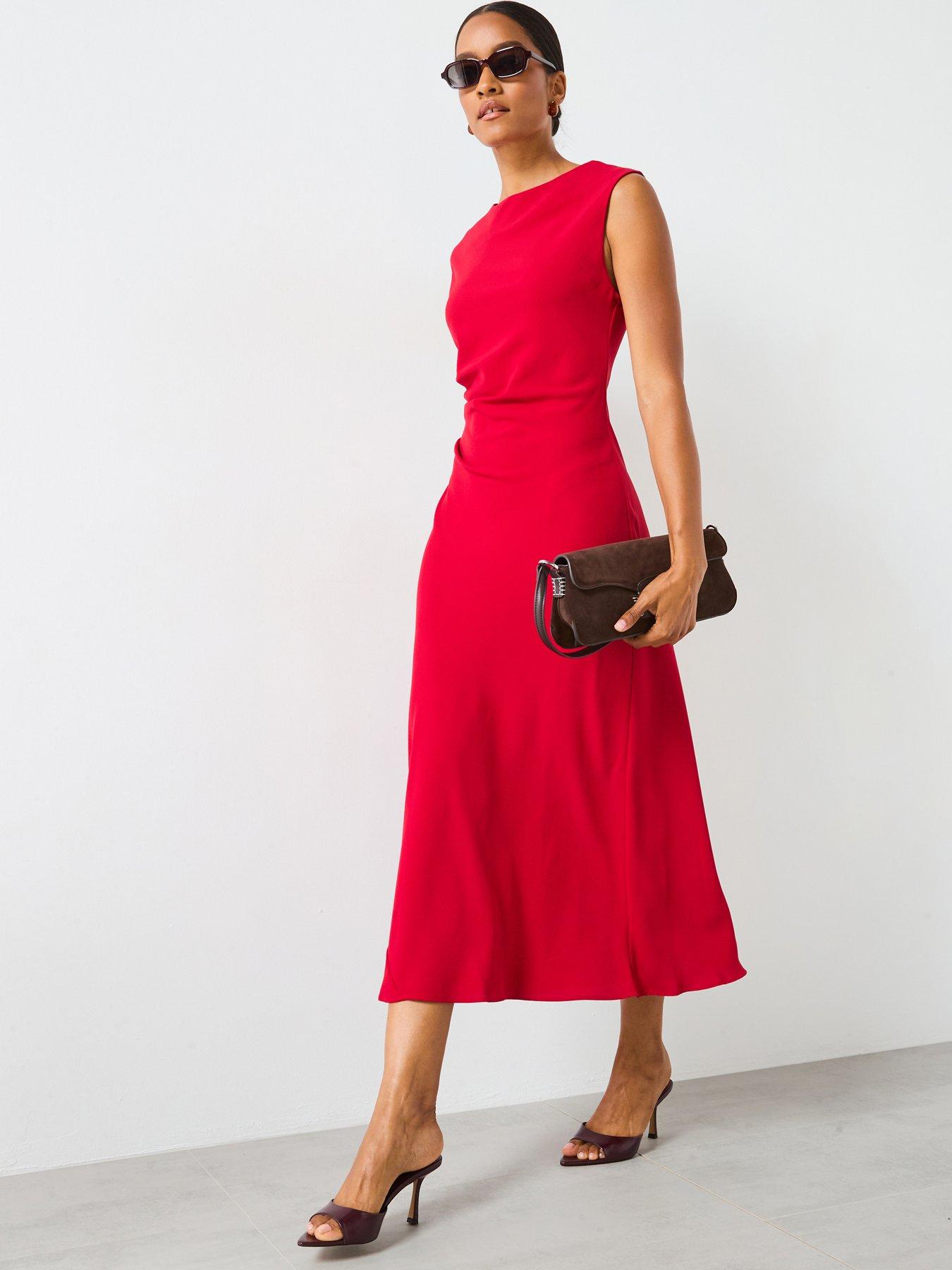 Mango Draped Midi Dress - Red