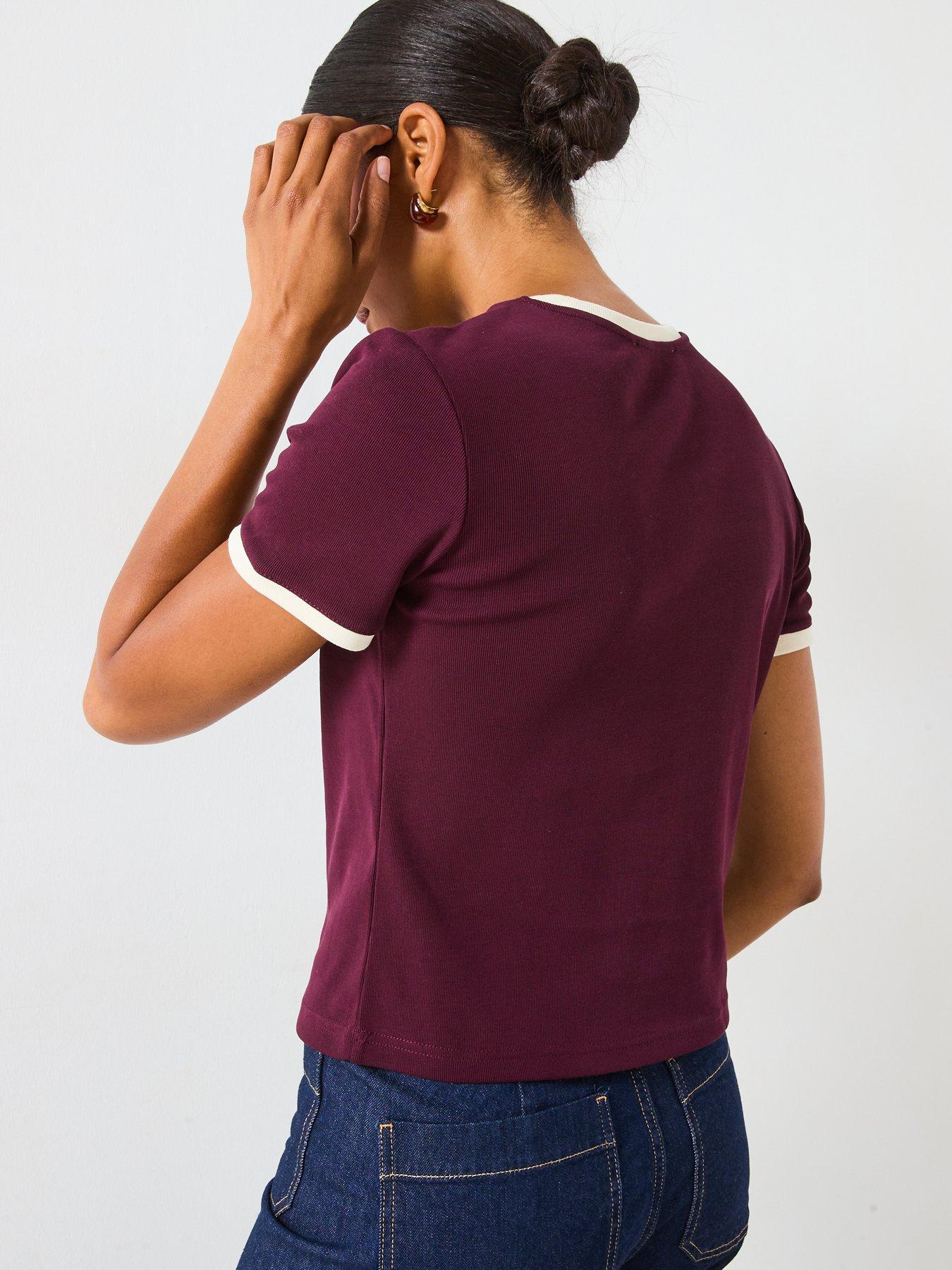 Image 2 of 6 of Mango Button Detailed T-Shirt - Red