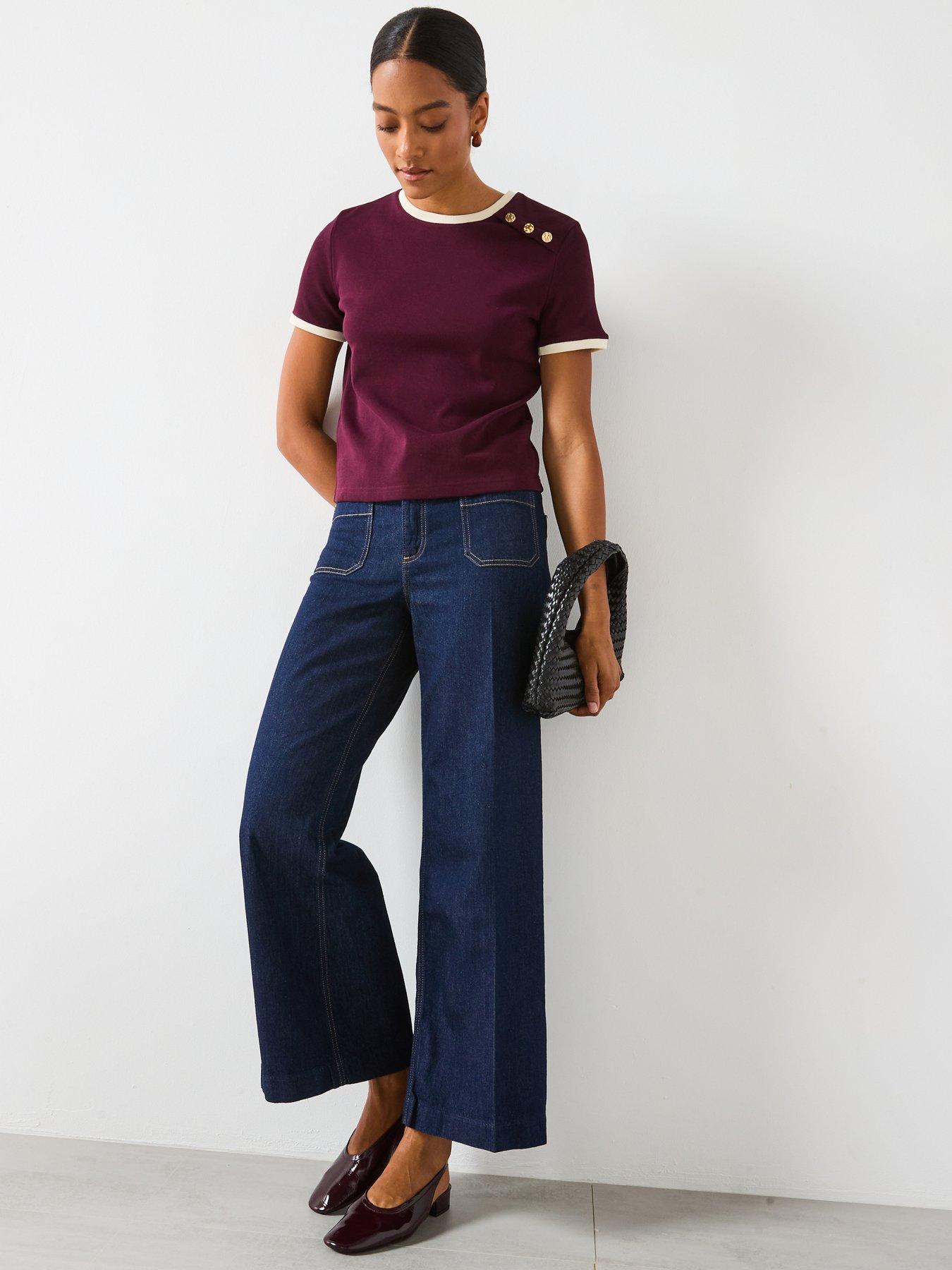 Image 3 of 6 of Mango Button Detailed T-Shirt - Red
