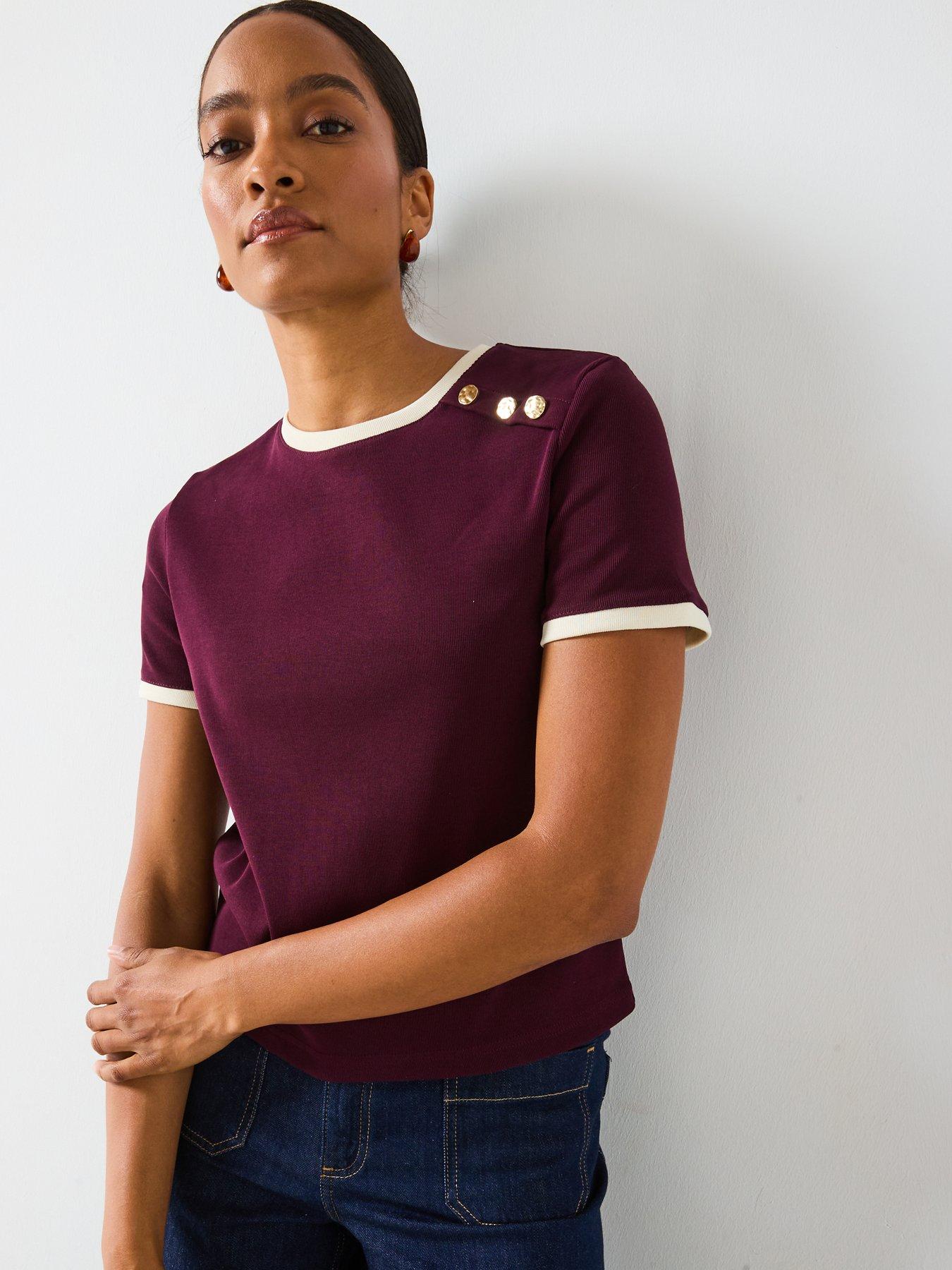 Image 4 of 6 of Mango Button Detailed T-Shirt - Red