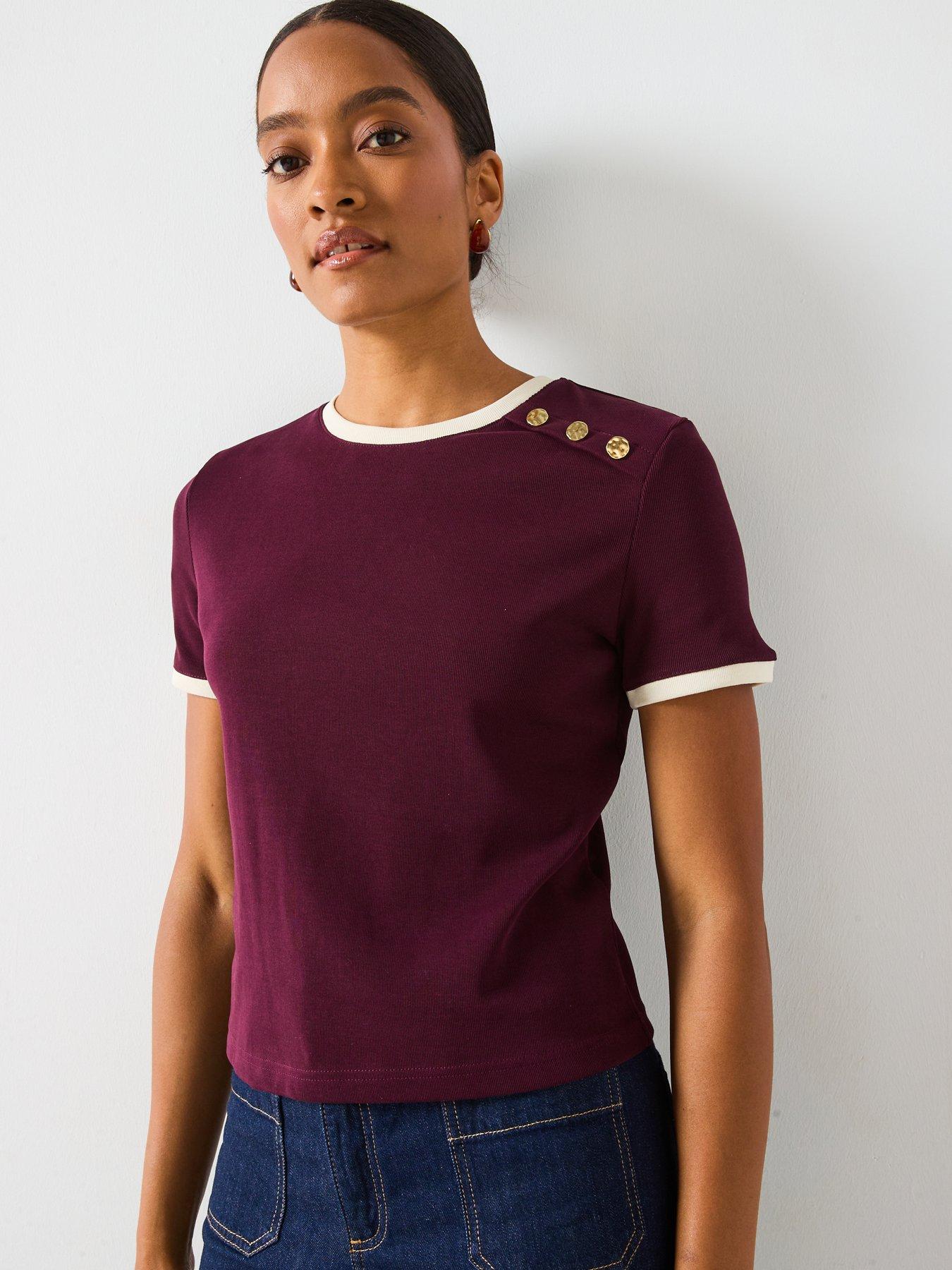 Image 6 of 6 of Mango Button Detailed T-Shirt - Red
