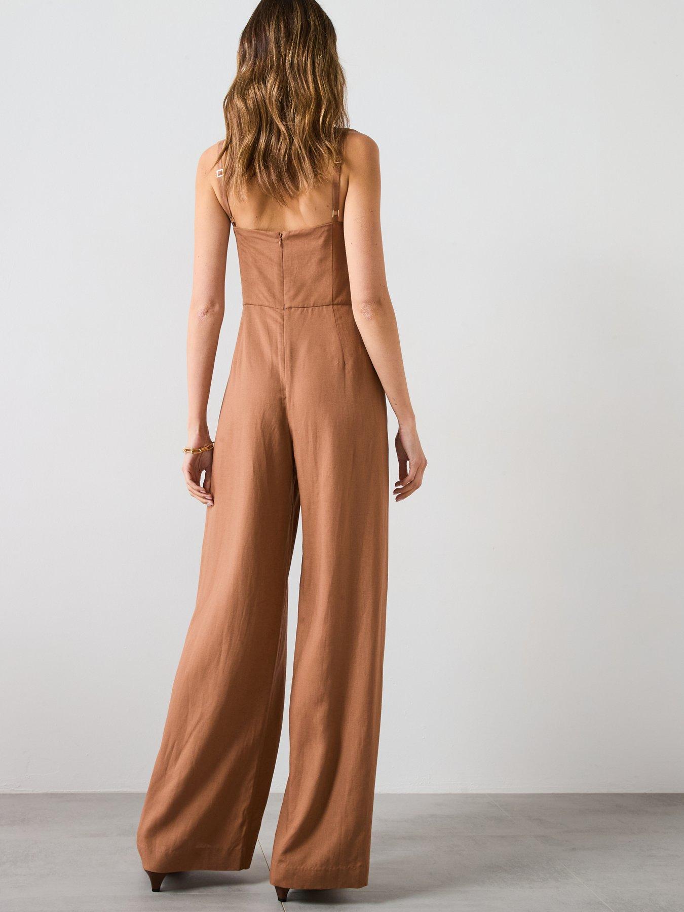 Image 2 of 5 of Mango Long Jumpsuit With Draped Neckline - Brown