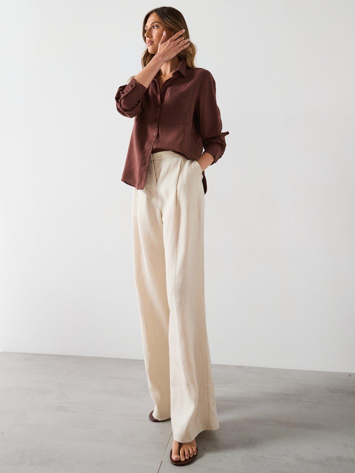 Image 5 of 6 of Mango Straight-Cut Lyocell Linen Blend Shirt - Brown