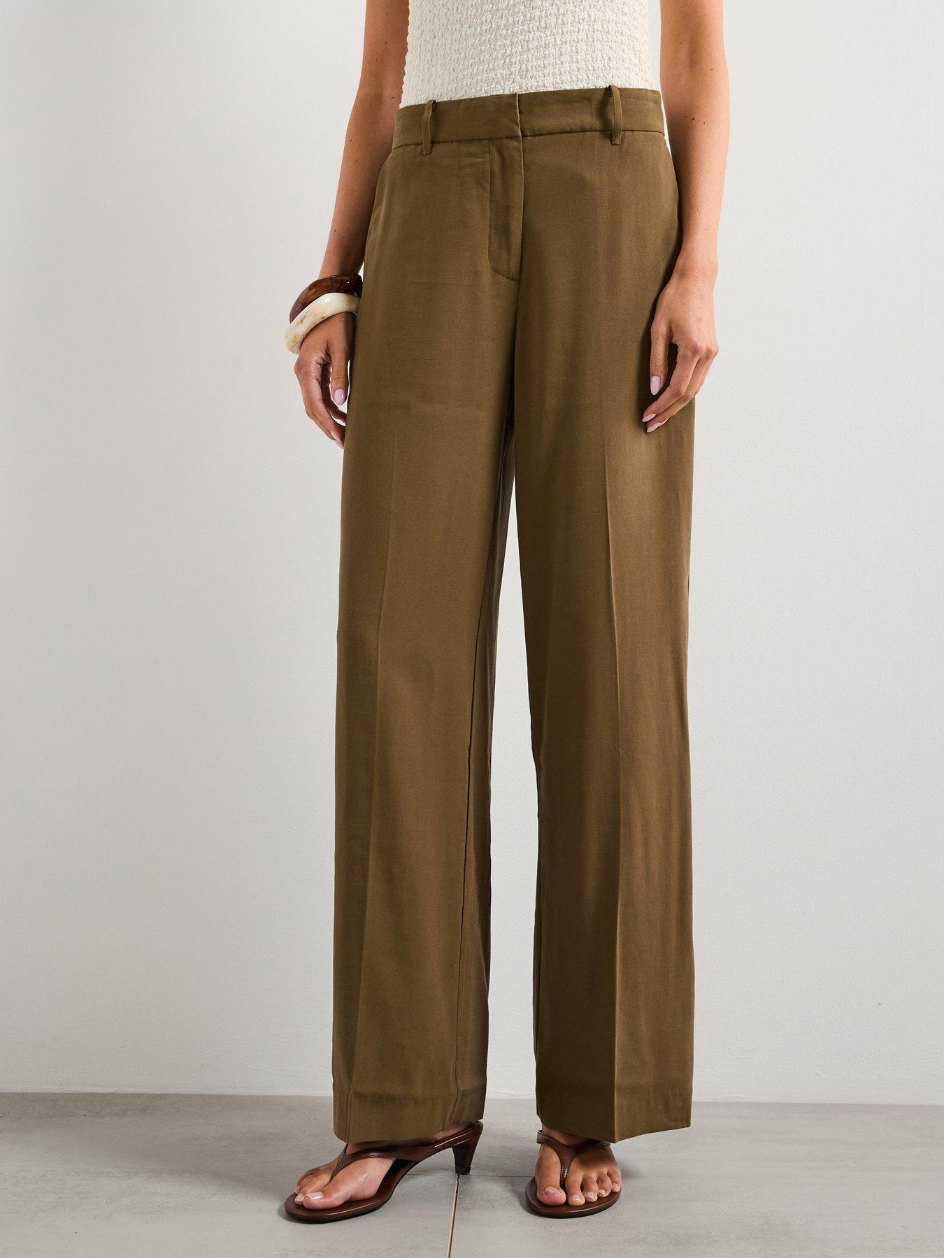 Mango Straight Mid-Rise Trousers - Green
