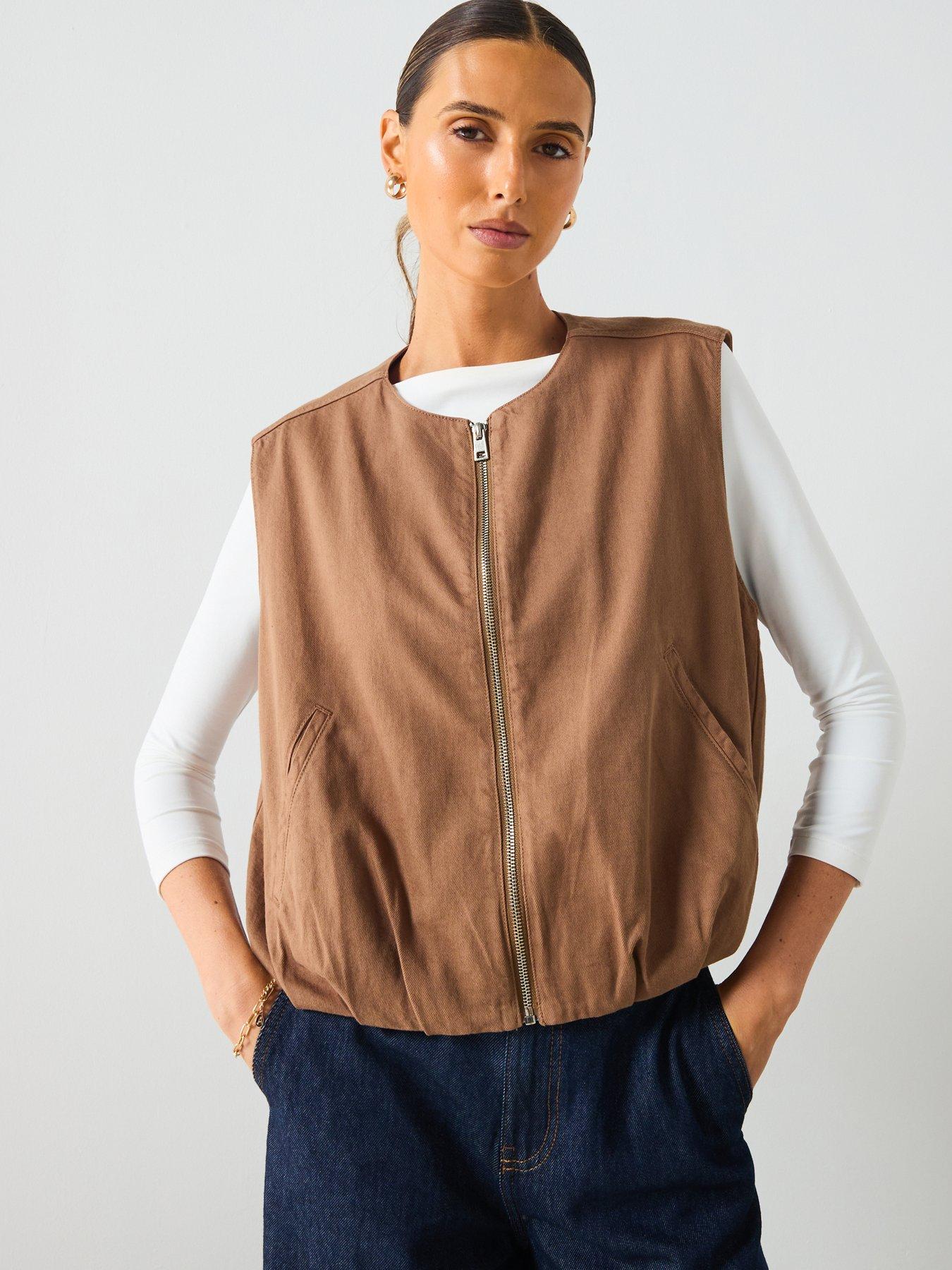 Mango Denim Waistcoat - Brown