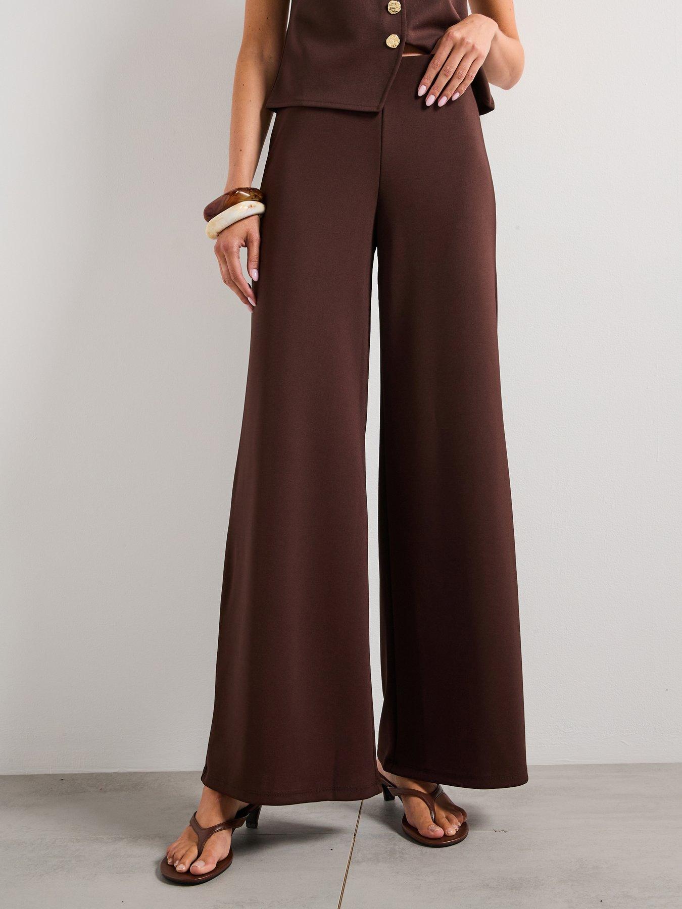 mango-straight-fit-trousers-with-elastic-waist-brownfront