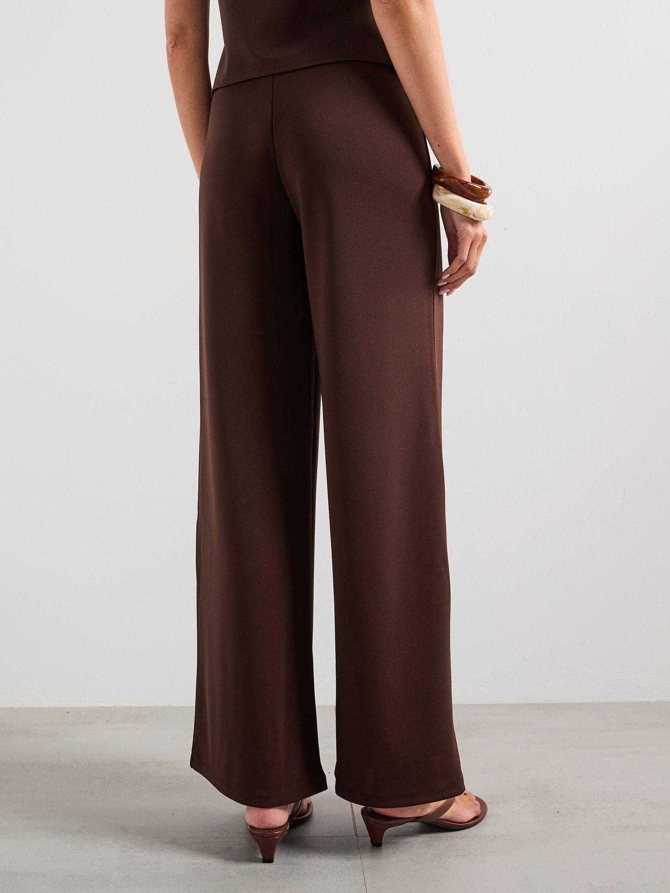 mango-straight-fit-trousers-with-elastic-waist-brownstillFront