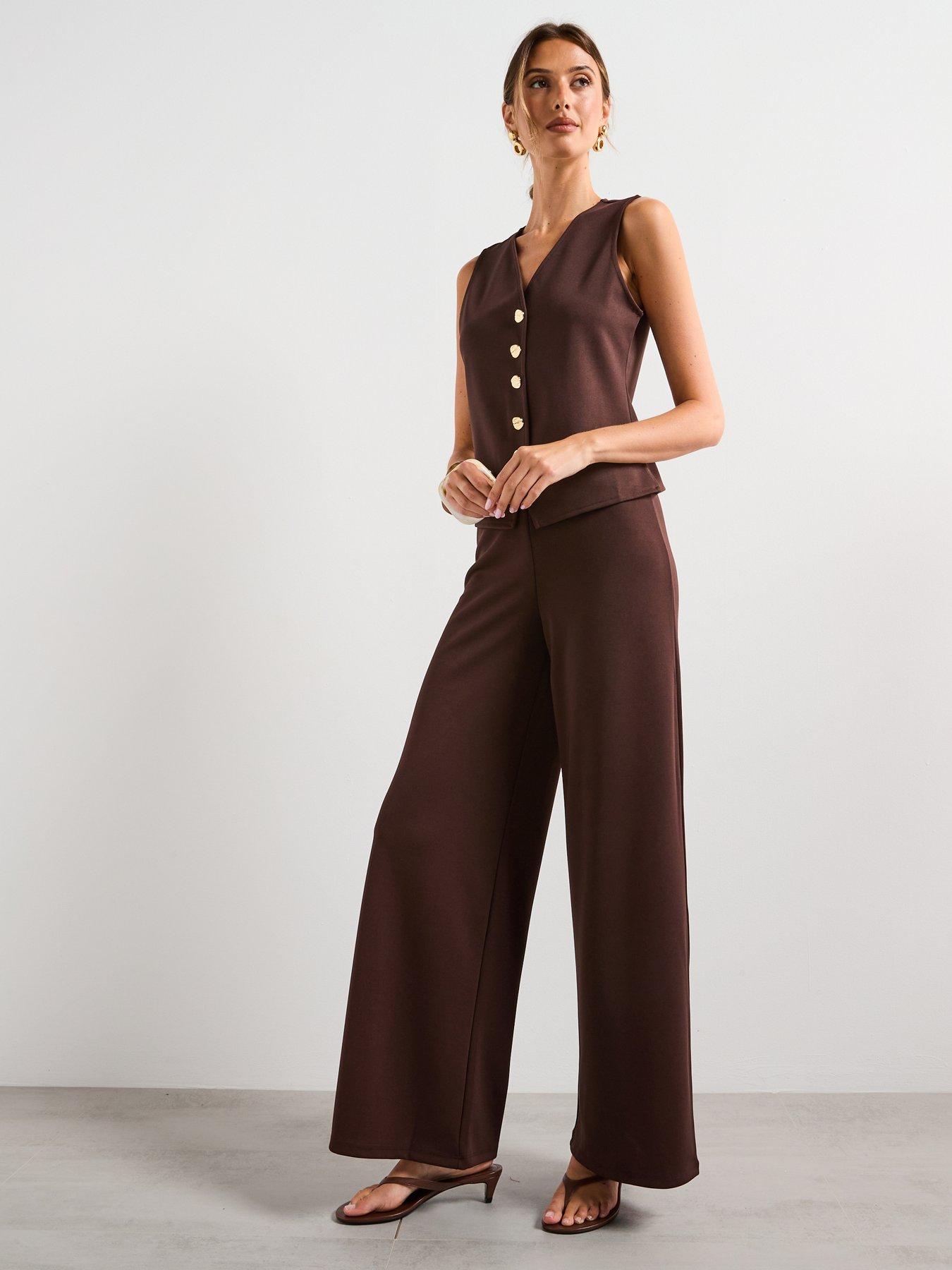 mango-straight-fit-trousers-with-elastic-waist-brownback