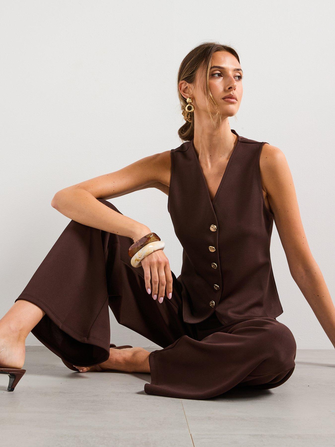 mango-straight-fit-trousers-with-elastic-waist-browndetail
