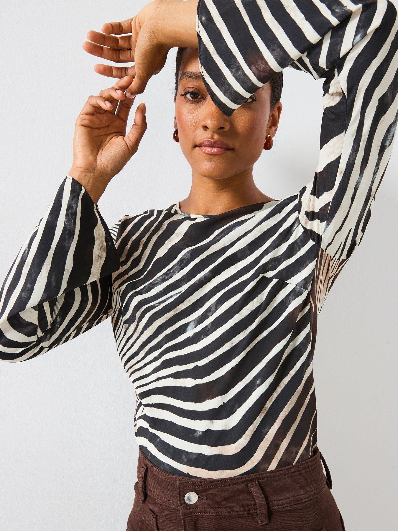 Image 1 of 5 of Mango Long Sleeve Zebra Blouse - Black