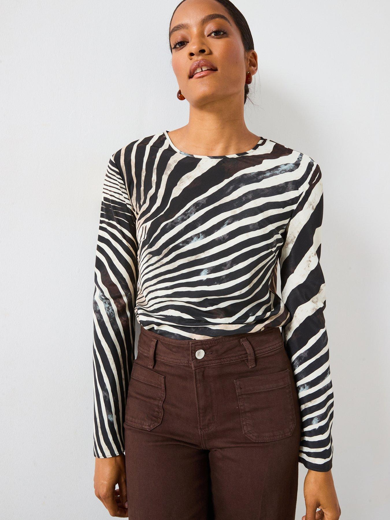 Image 4 of 5 of Mango Long Sleeve Zebra Blouse - Black