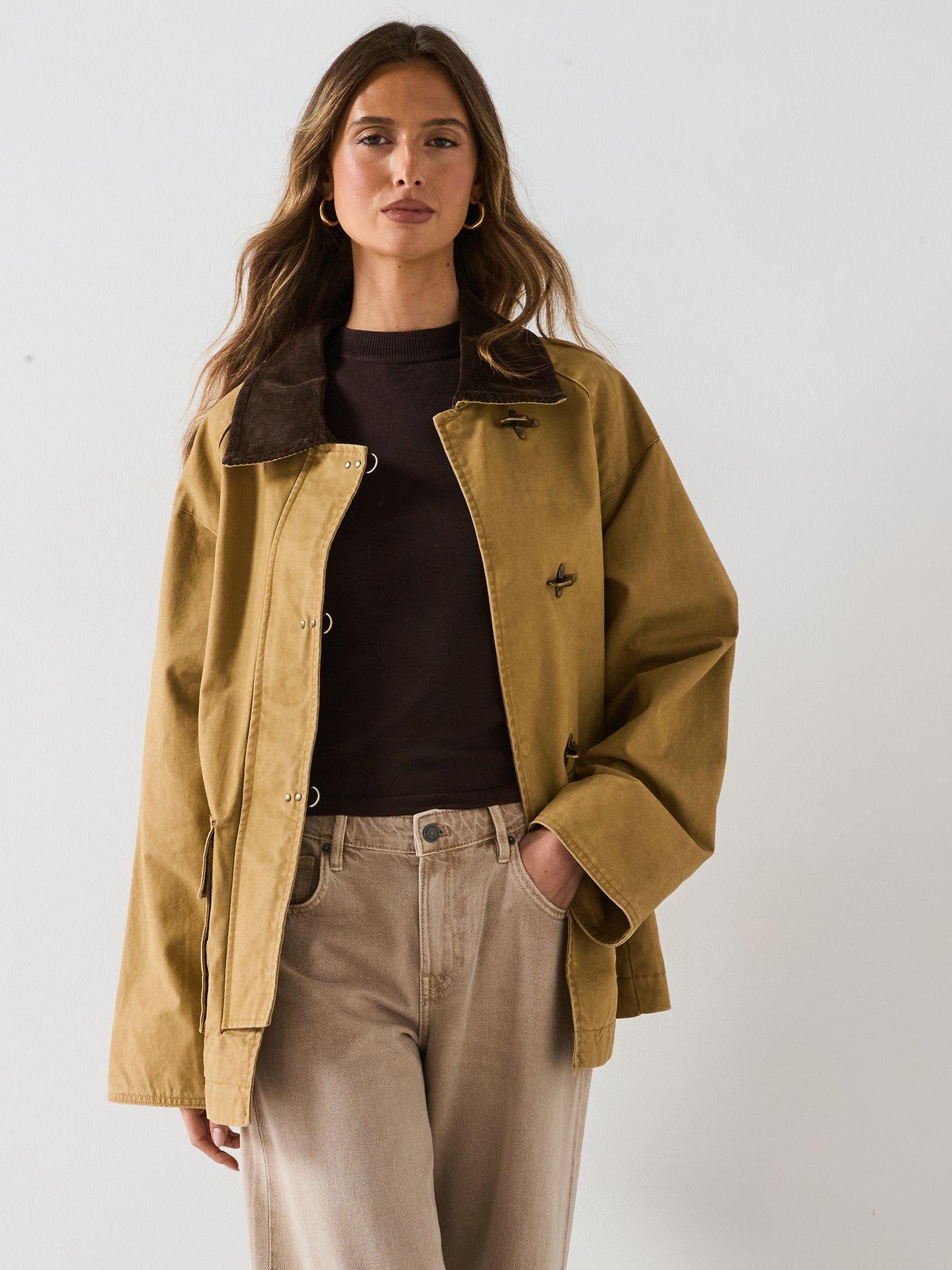 Image 1 of 6 of Mango Cotton Parka With Contrasting Collar - Brown