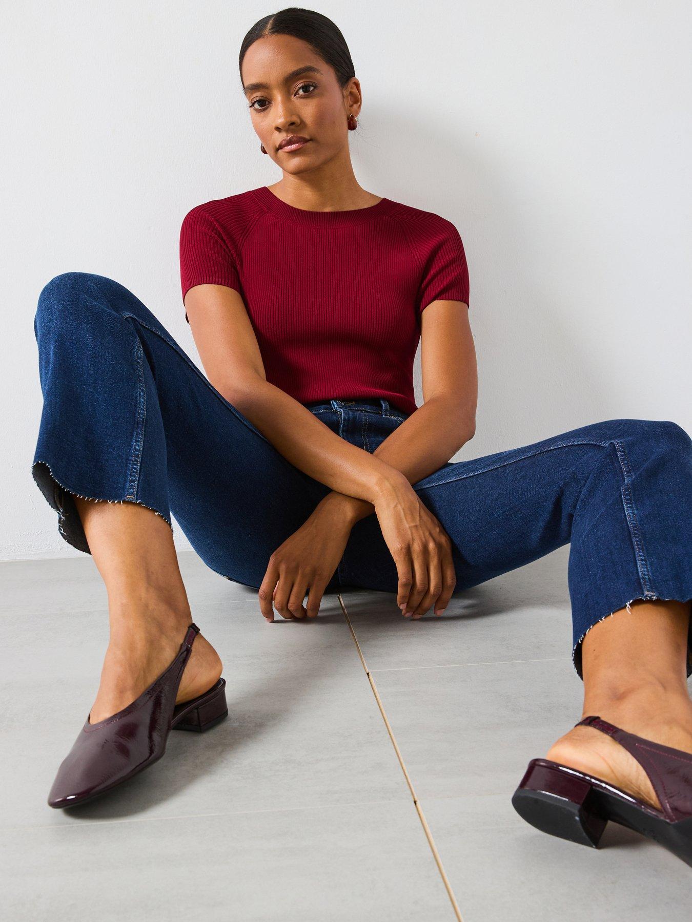 Mango Ribbed Knit T-Shirt - Red