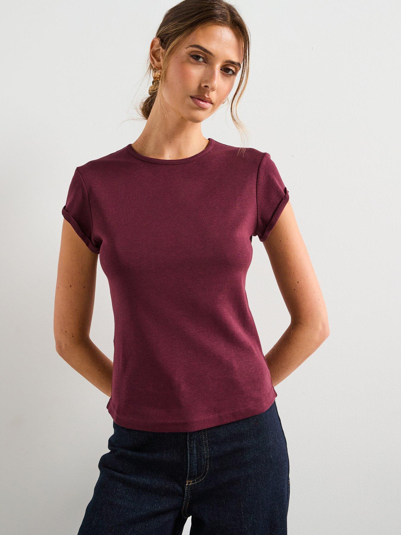 Image 1 of 6 of Mango Short Sleeved Cotton T-Shirt - Red