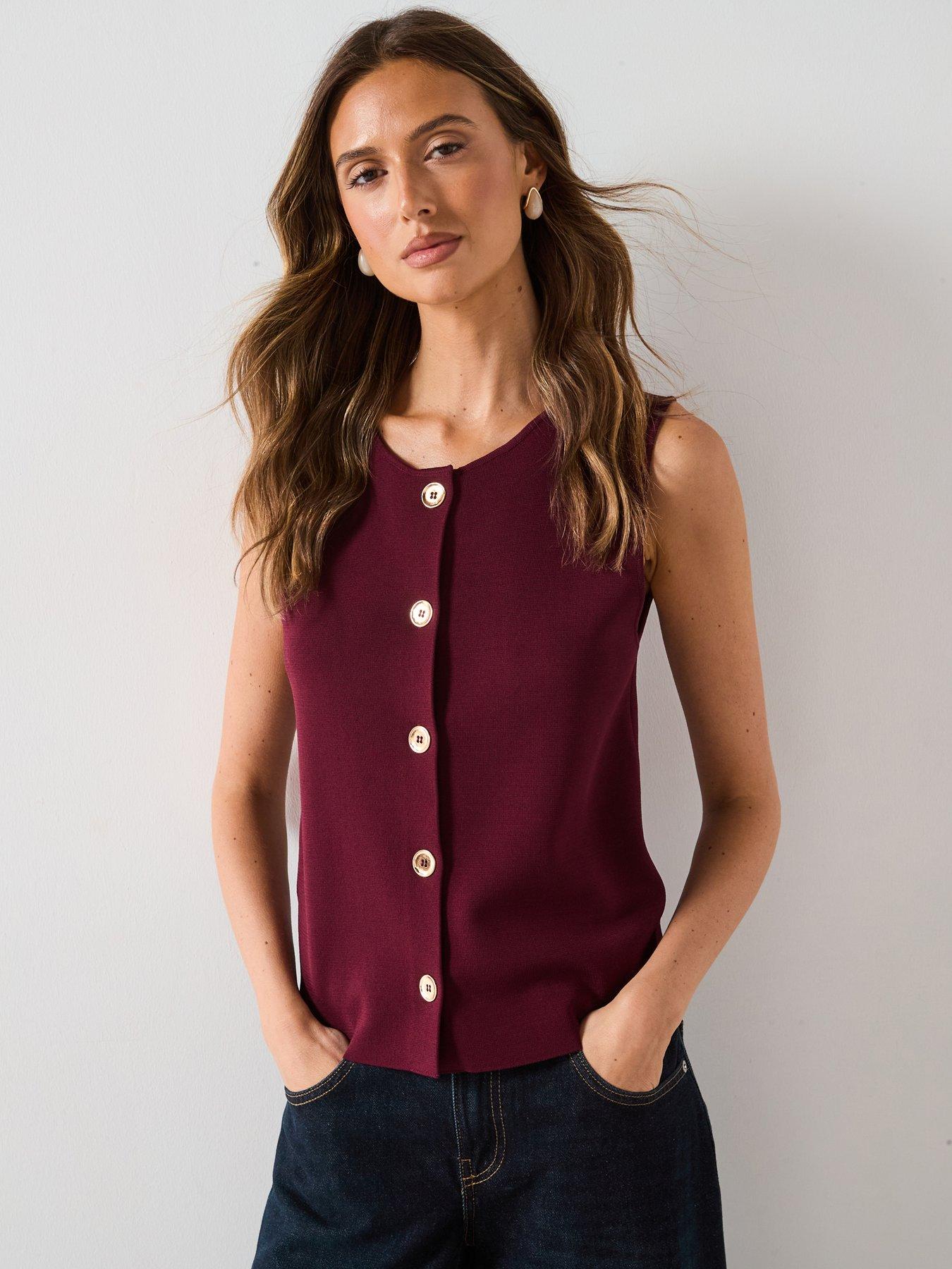 Image 1 of 6 of Mango Fine Knit Gilet - Red